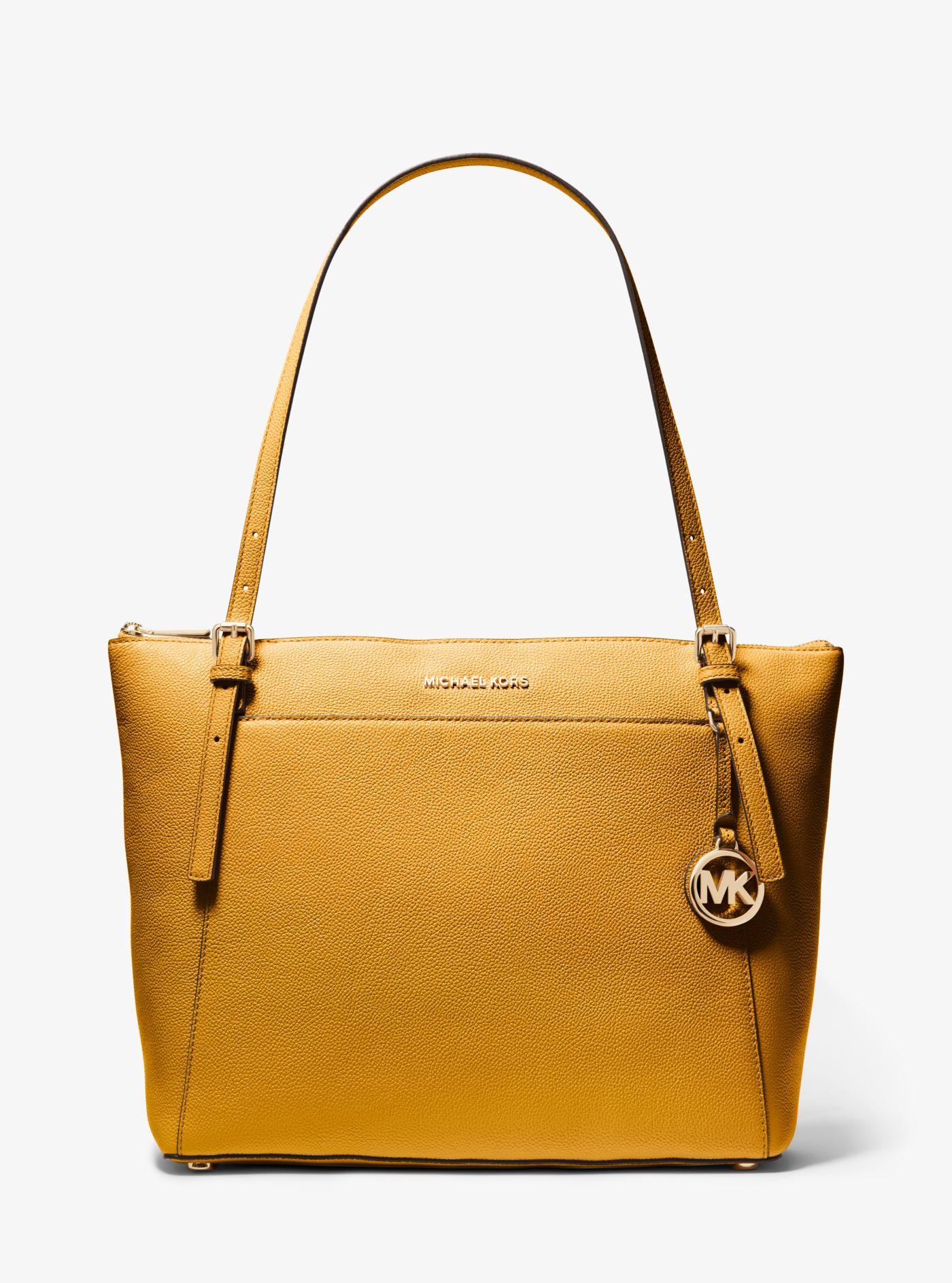 Michael Kors Voyager Large Pebbled Leather Top-zip Tote Bag in Yellow | Lyst