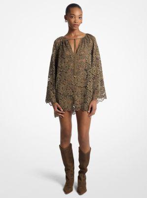 Michael Kors Mk Studded Corded Floral Lace V-Neck Dress in Natural | Lyst