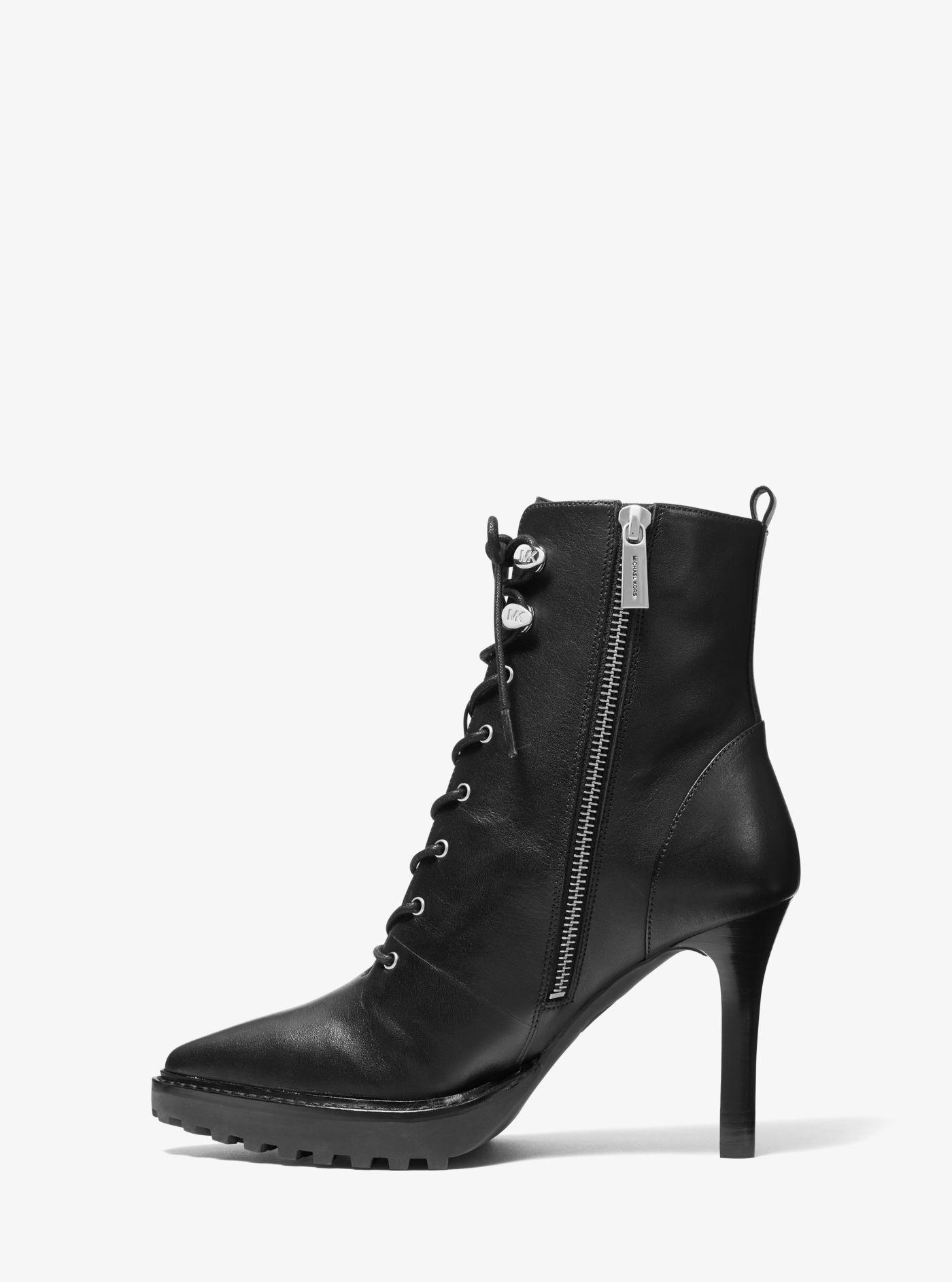 Michael Kors Kyle Leather Lace-up Boot in Black | Lyst