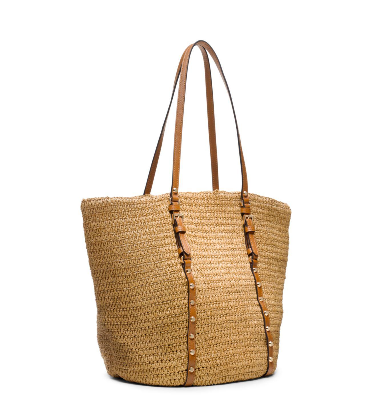 Michael Kors Large Studded Straw Shopper Tote Bag in Natural | Lyst