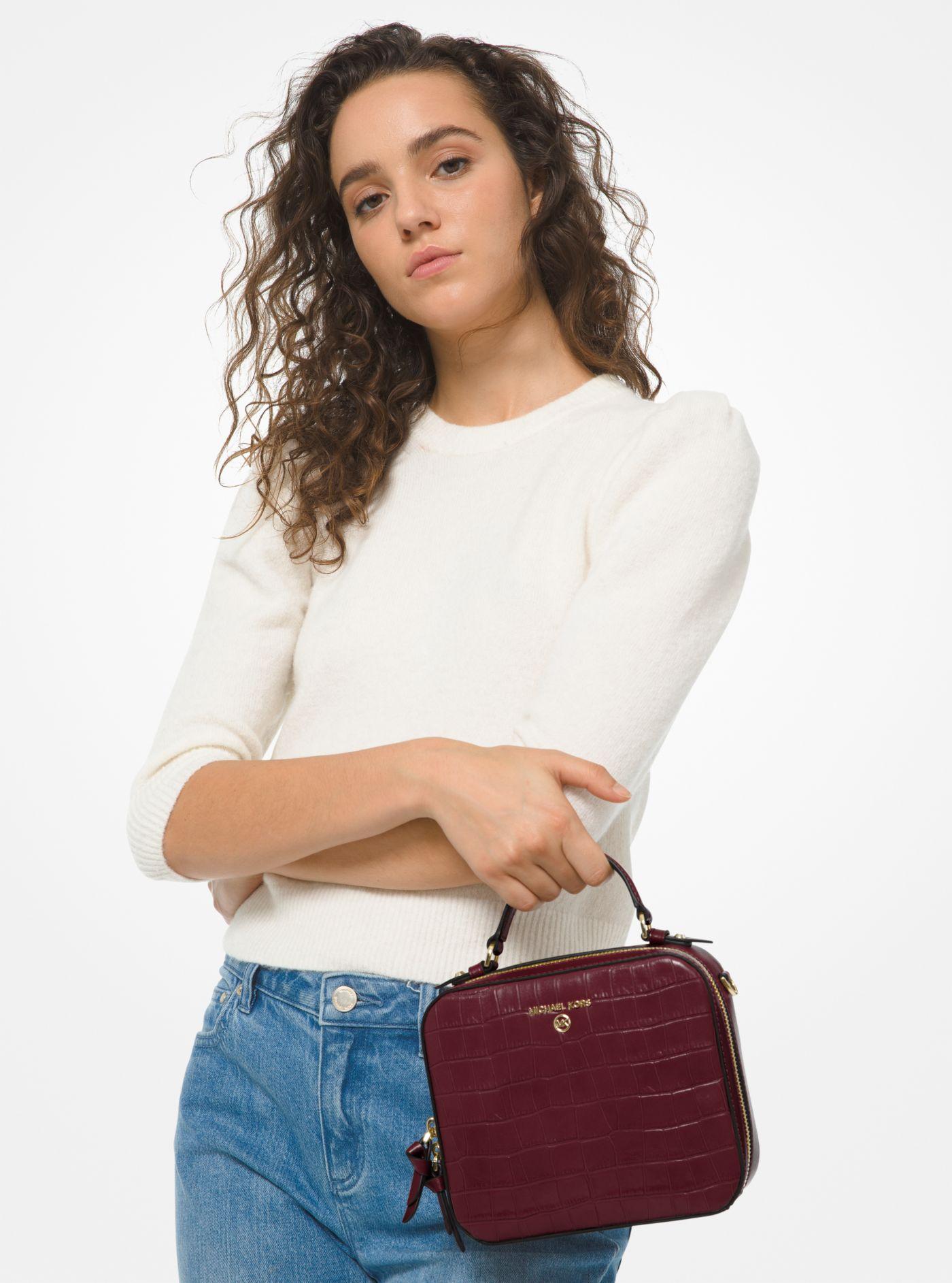 jet set medium crocodile embossed leather crossbody bag