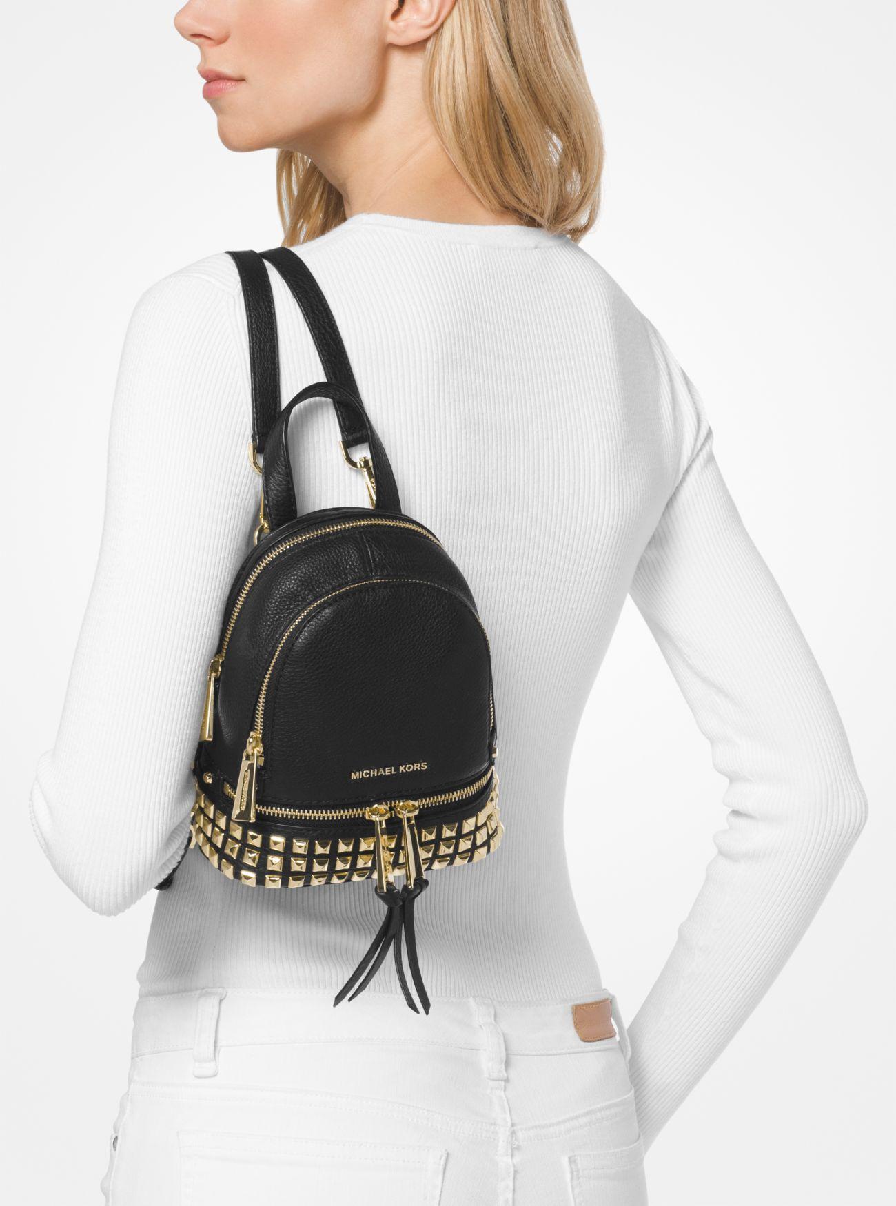 Michael Kors Rhea Mini Studded Leather Backpack in Black | Lyst