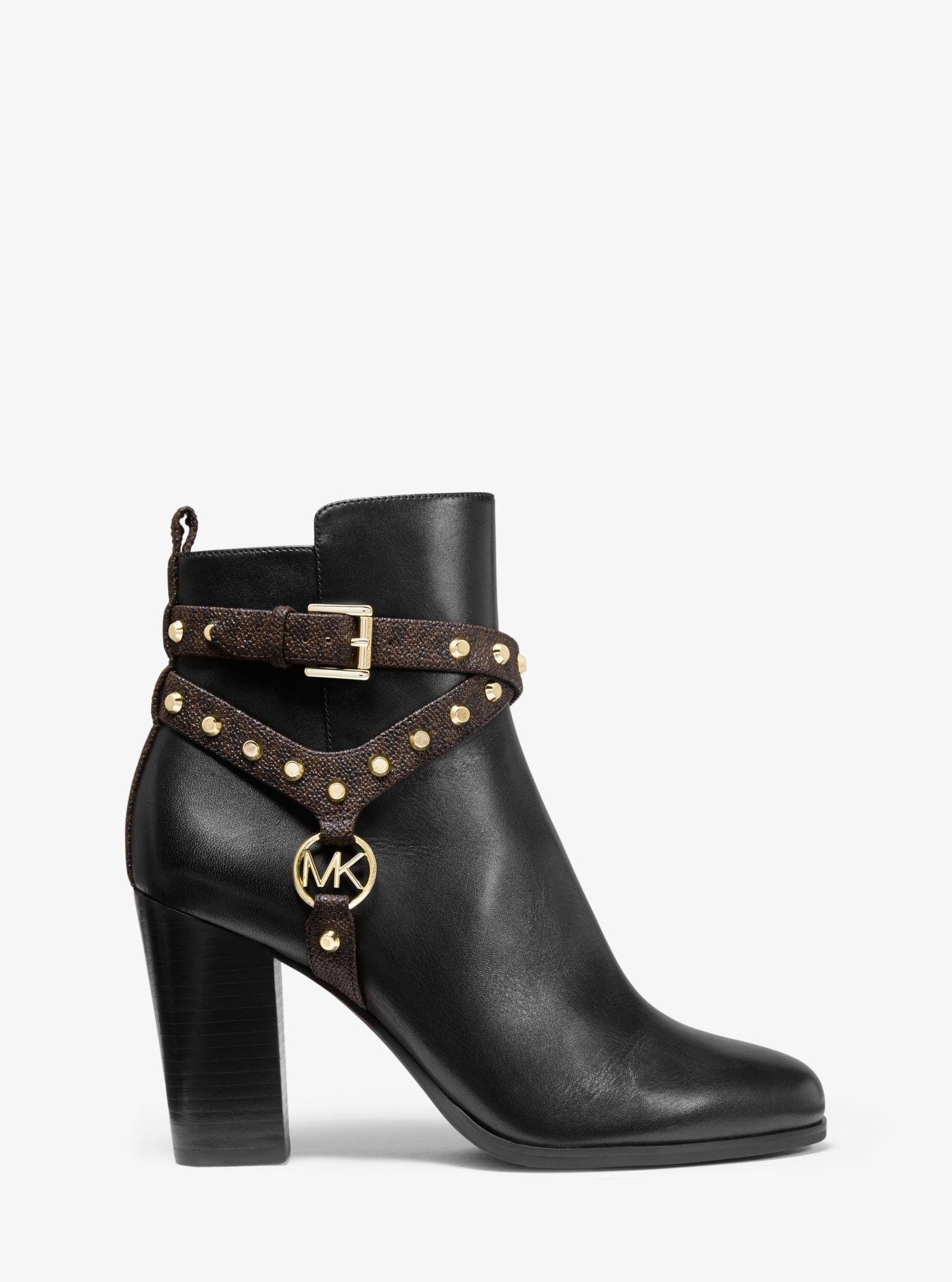 Michael Kors Preston Studded Leather Ankle Boot in Black | Lyst