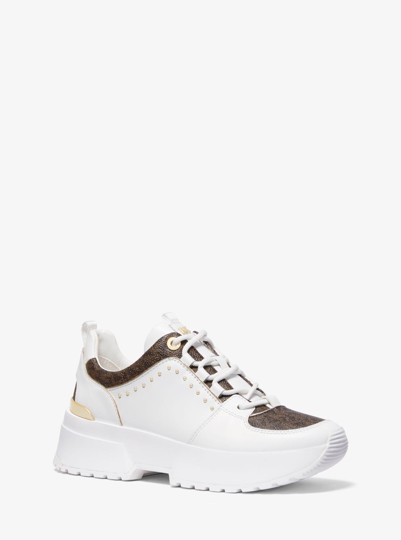 Michael Kors Leather Cosmo Trainer Optic White/brown | Lyst Canada