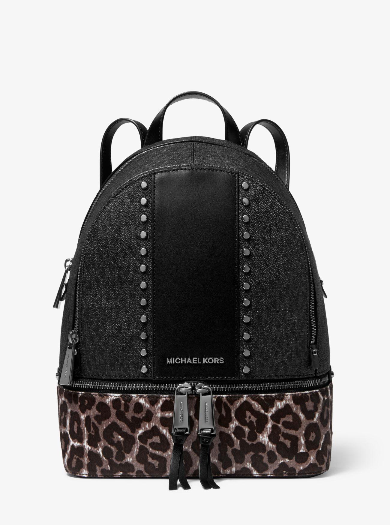 michael kors black leopard backpack