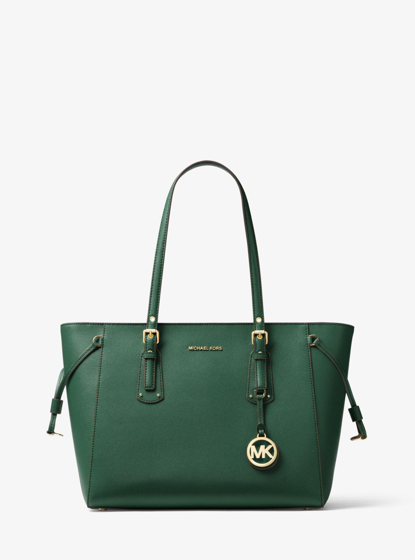 Michael Kors Voyager Medium Crossgrain Leather Tote Bag in Green | Lyst