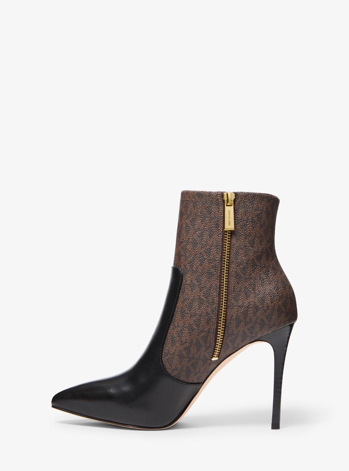 Michael Kors Rue Logo And Leather Boot in Brown | Lyst