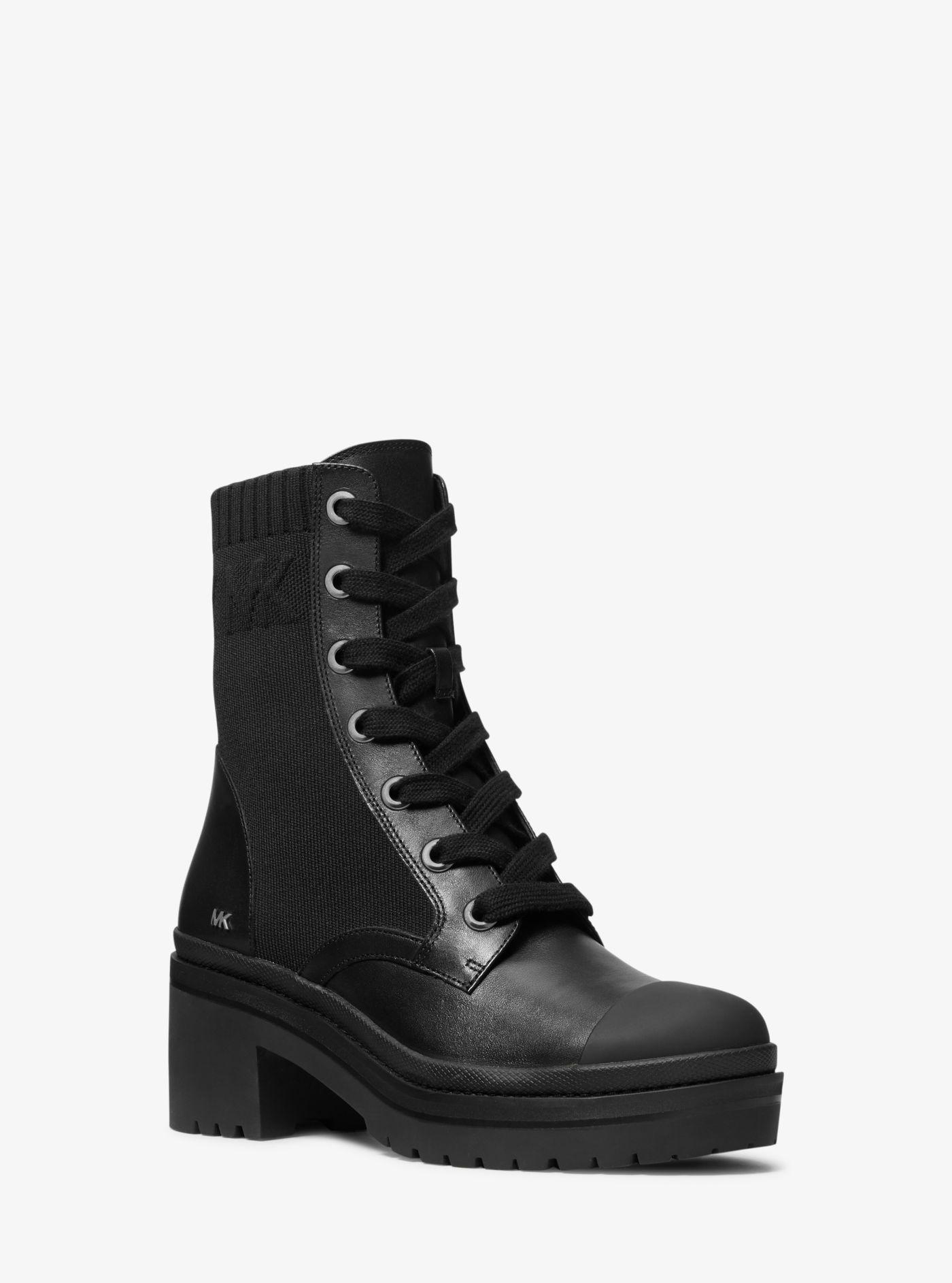 Michael Kors Brea Stretch-knit And Leather Combat Boot in Black | Lyst