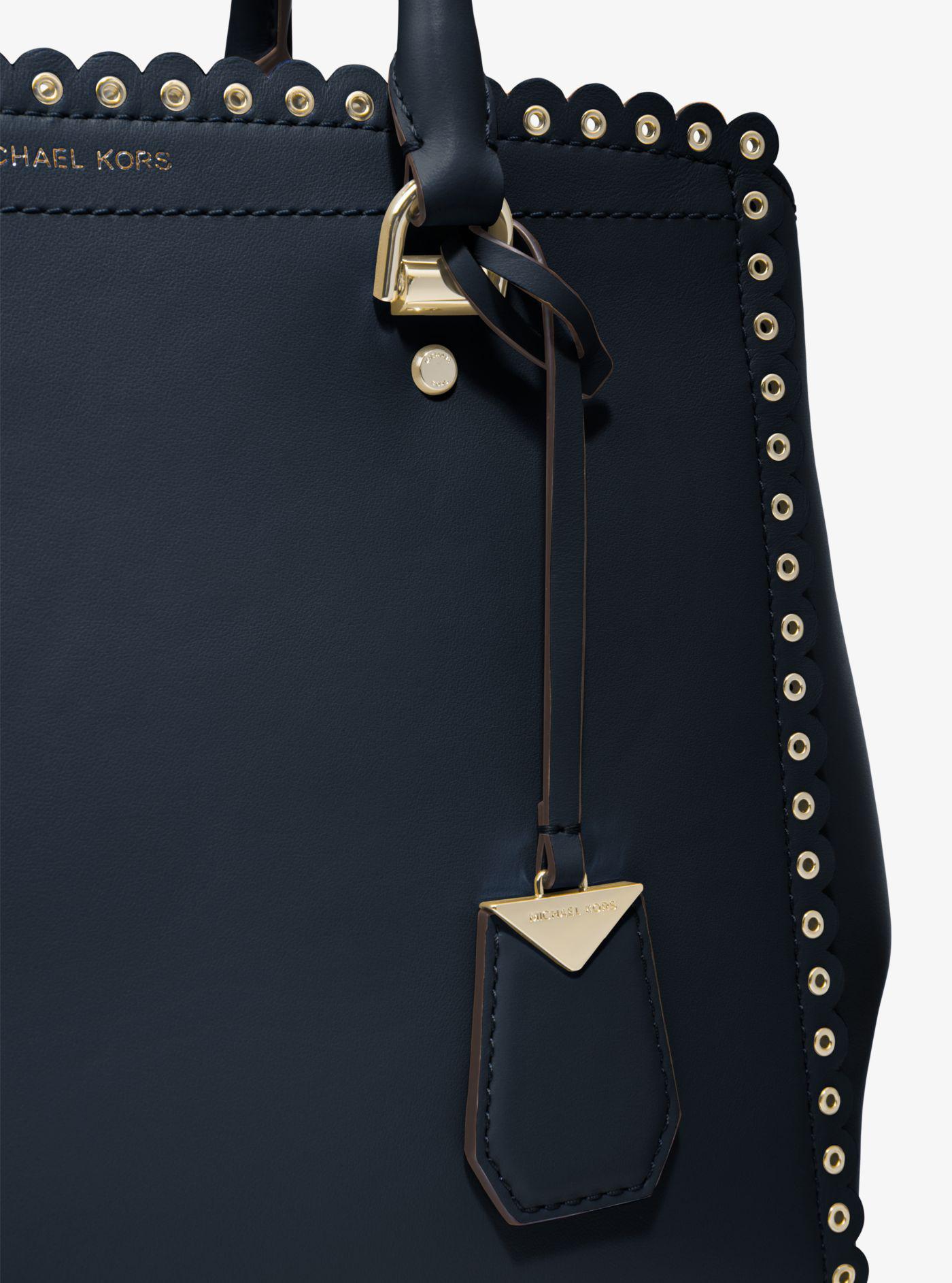 michael kors benning large scalloped leather satchel