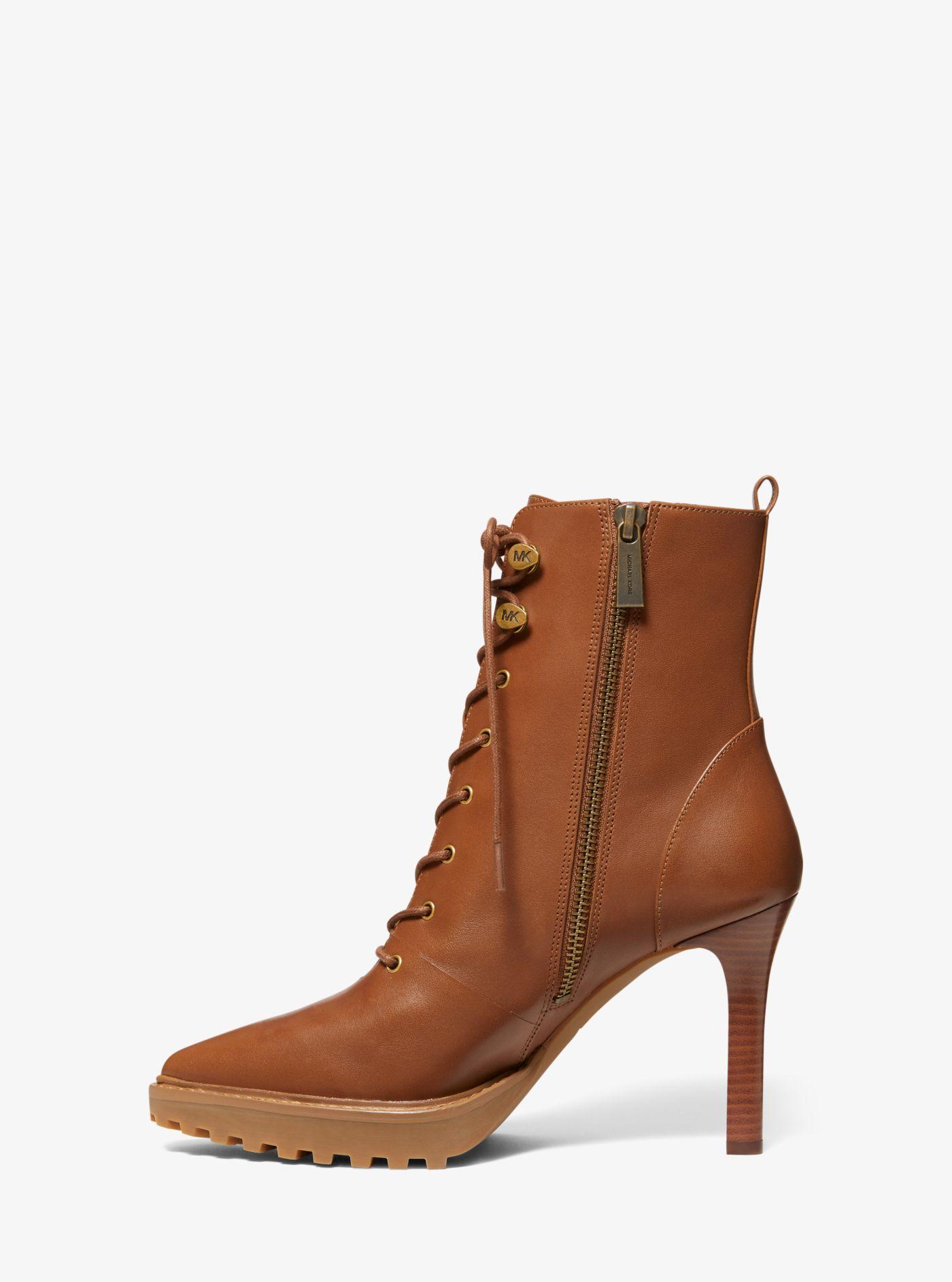 Michael Kors Kyle Leather Lace-up Boot in Brown | Lyst