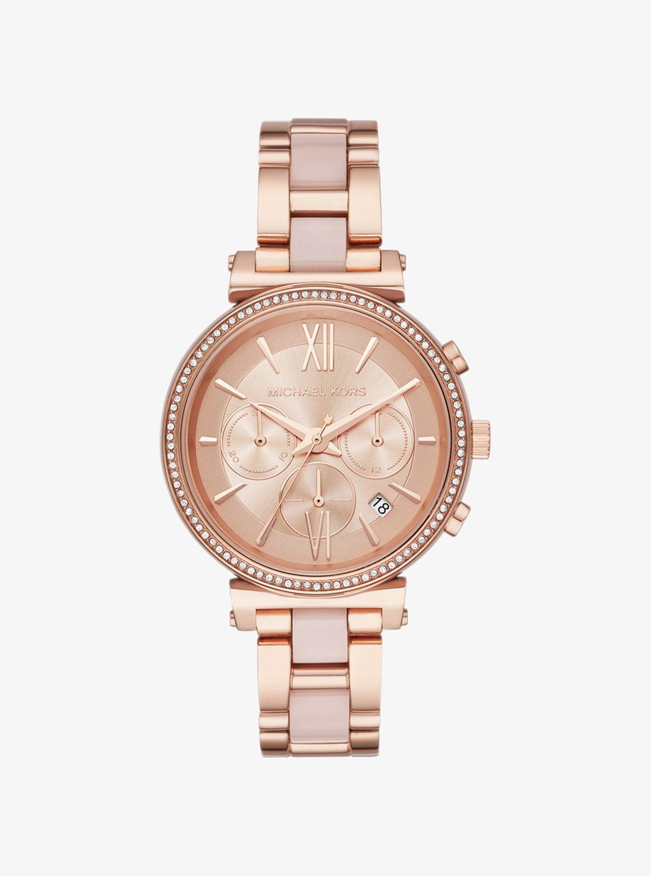 Michael Kors Sofie Pavé Rose Gold-tone And Acetate Watch in Metallic - Lyst