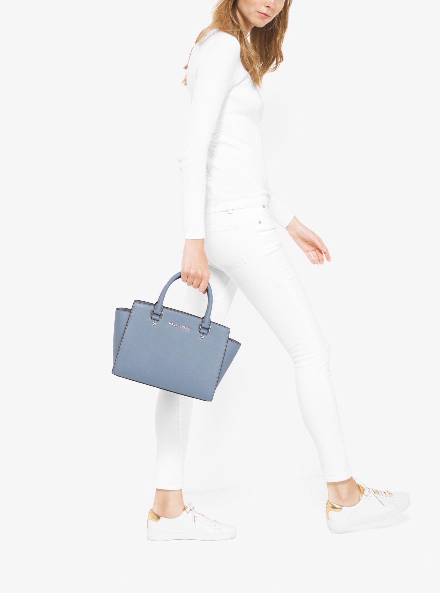 Michael Kors Selma Medium Saffiano Leather Satchel in Pale Blue (Blue) -  Lyst