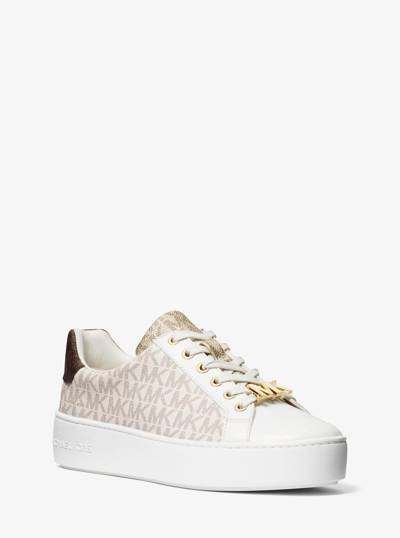 Michael Kors Poppy Two-tone Logo Sneaker in Natural | Lyst