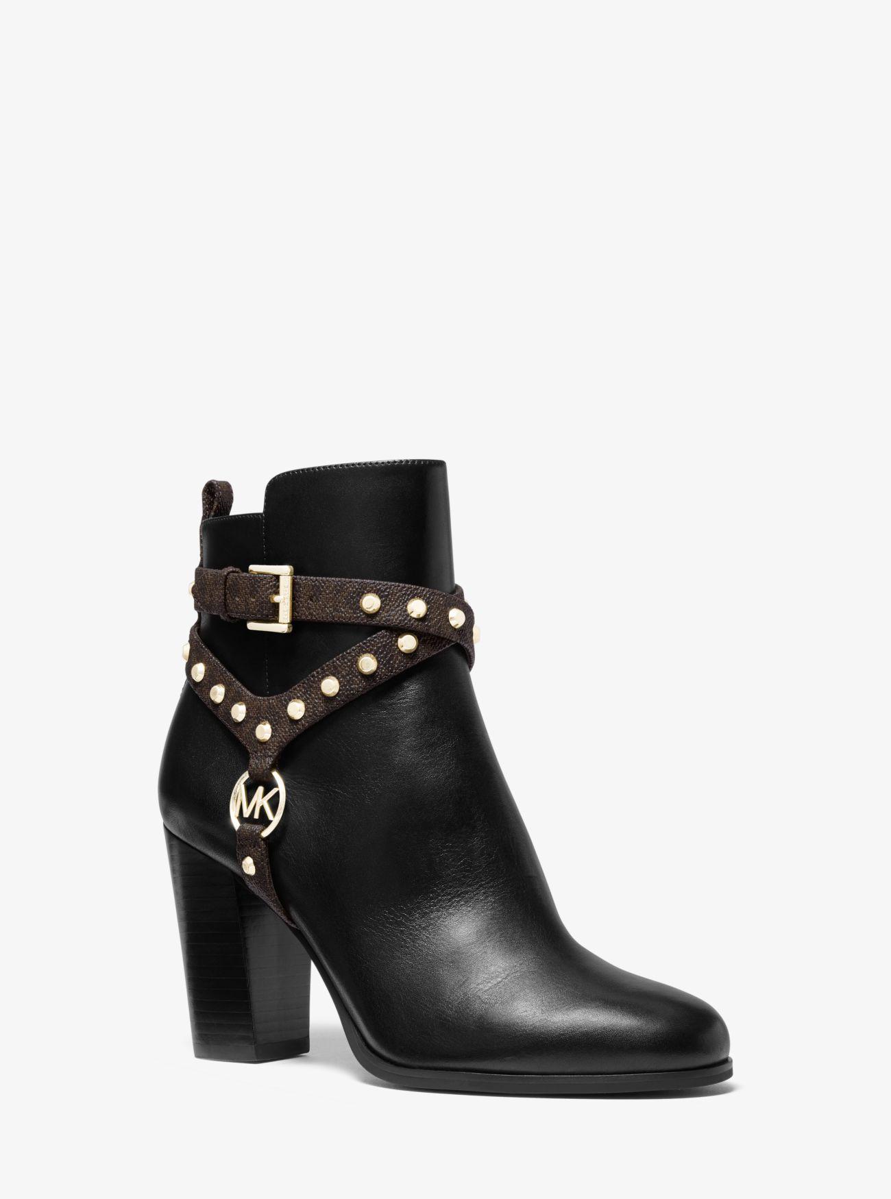 MICHAEL Michael Kors Preston Studded Leather Ankle Boot in Brown - Lyst