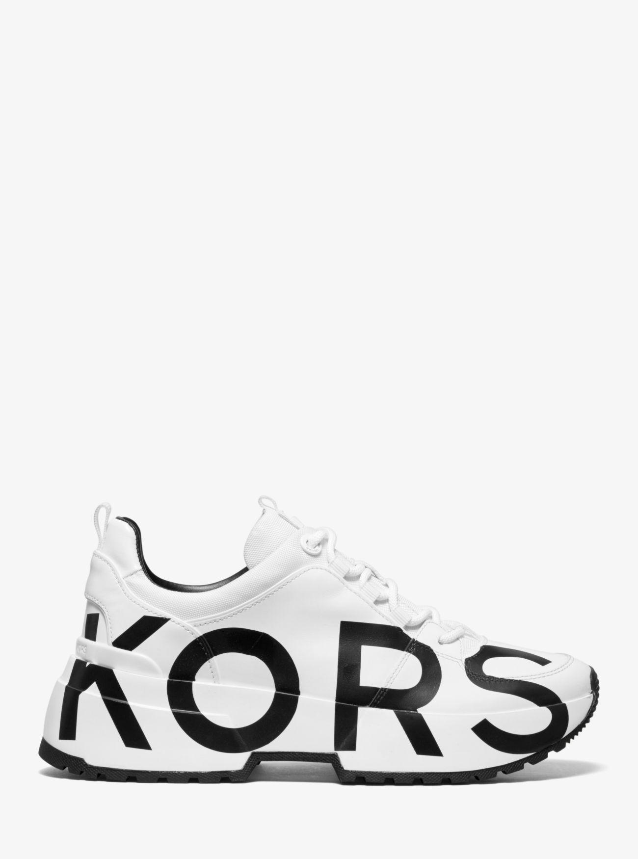 Michael Kors Cosmo Printed Leather Trainer in White | Lyst