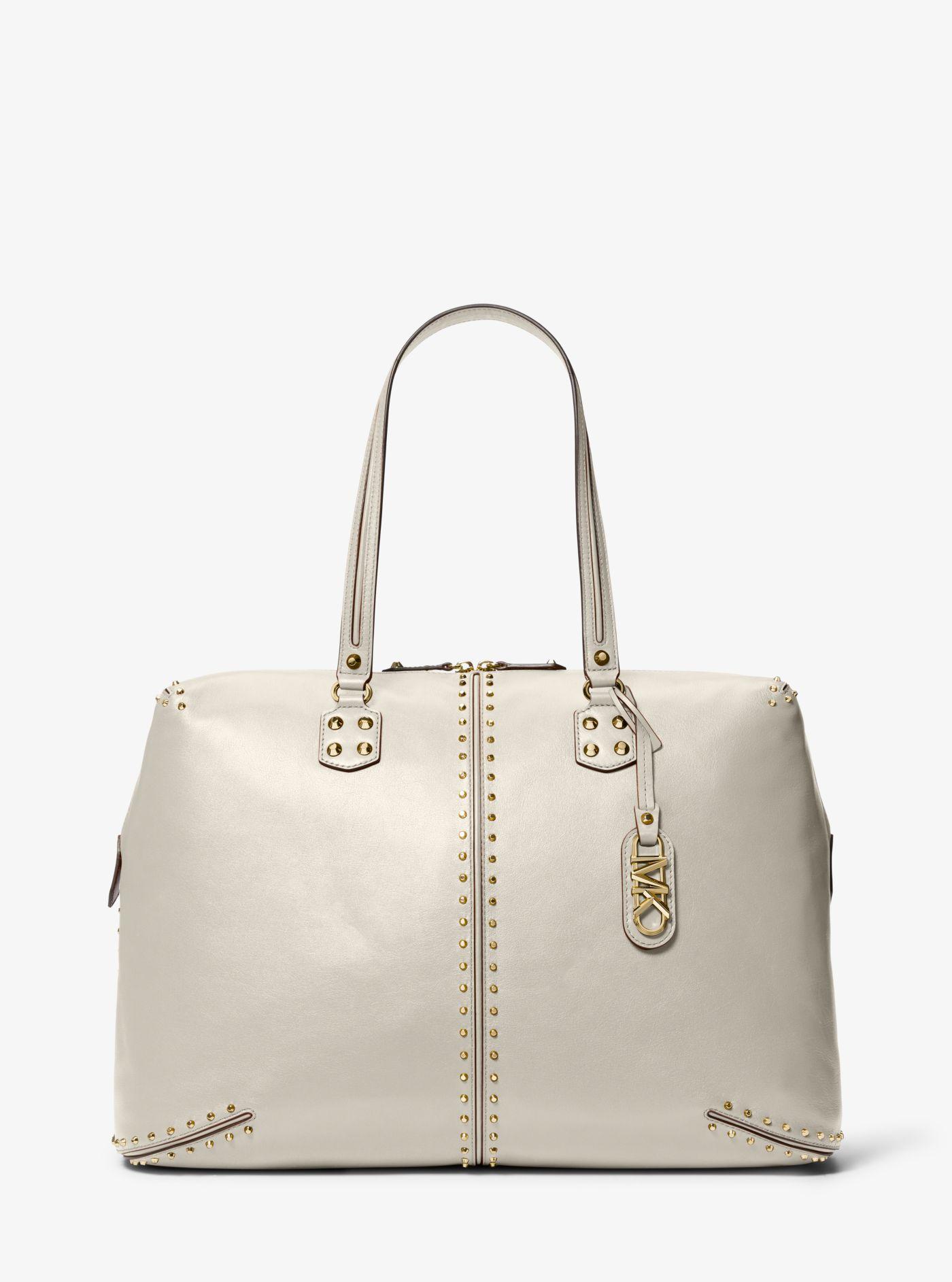 Michael Kors Astor Extralarge Studded Leather Weekender Bag in Natural