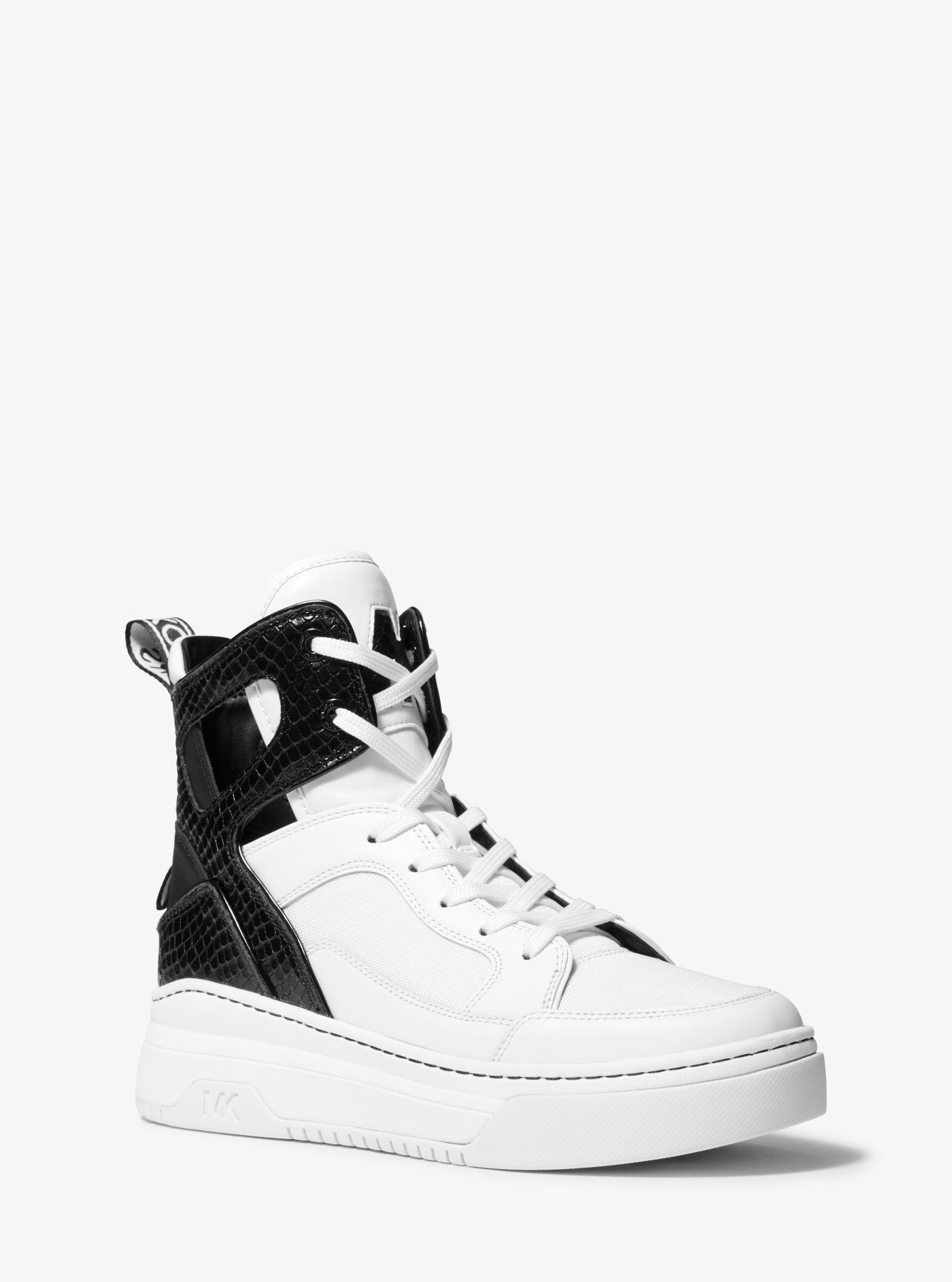 Michael Kors Matson Mixed-media Logo Tape High-top Sneaker in White | Lyst