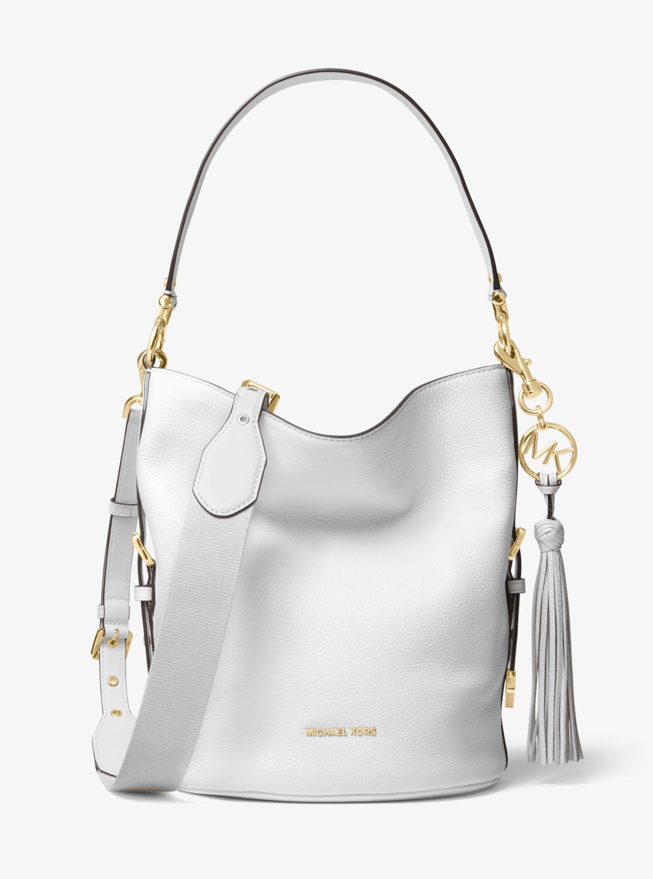 MICHAEL Michael Kors Brooke Medium Leather Bucket Bag in White | Lyst