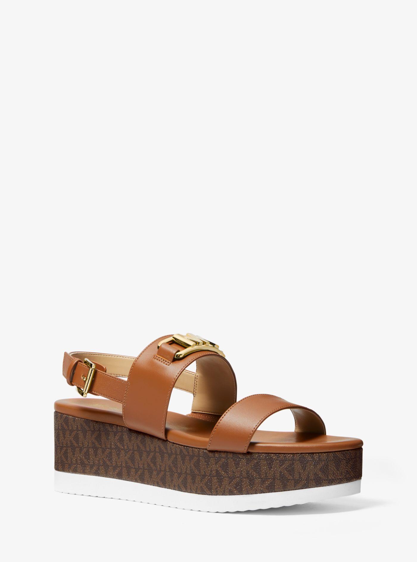 Michael Kors Camila Faux Leather Flatform Sandal in Brown | Lyst