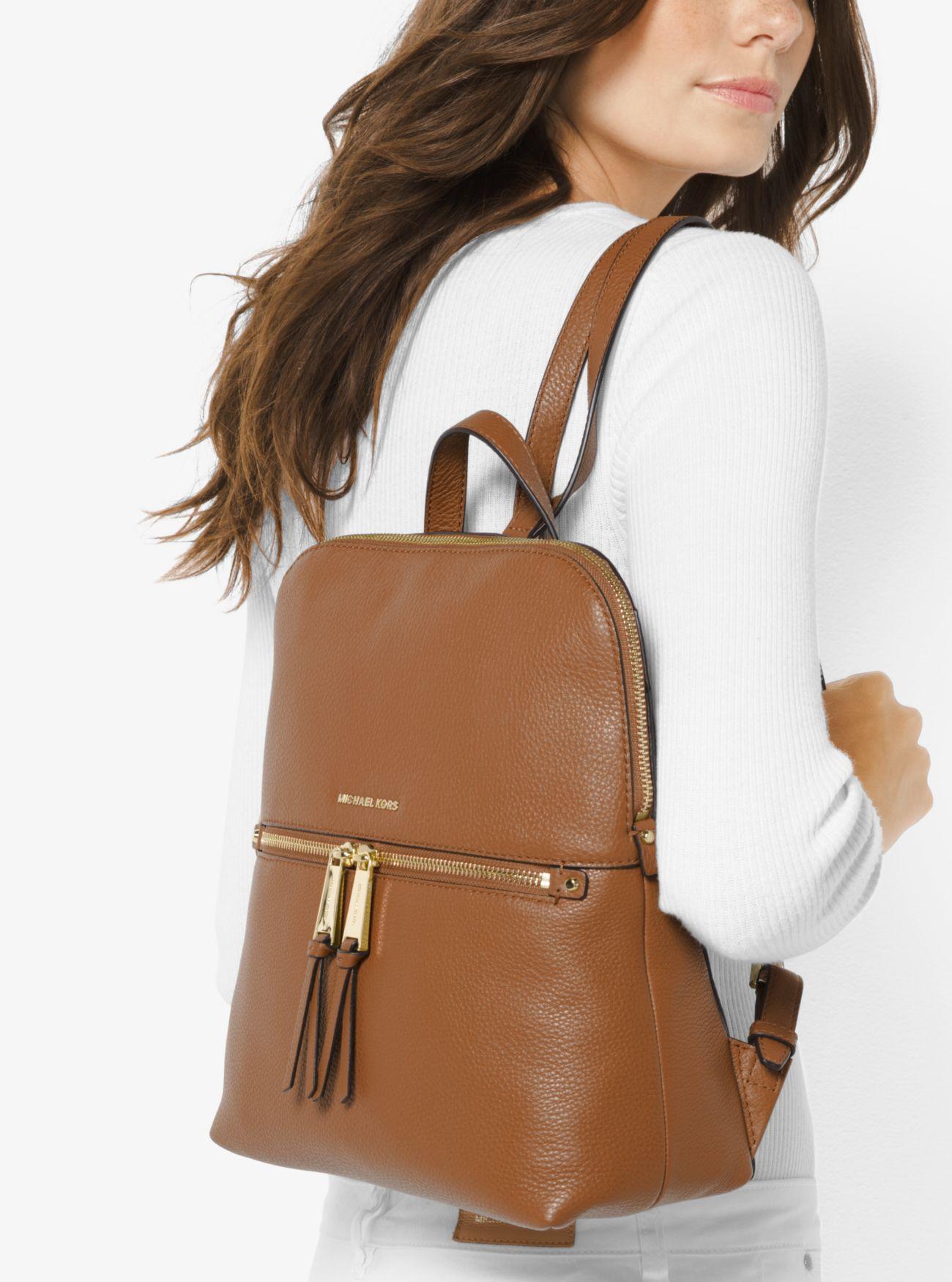 Michael Kors Rhea Zip Medium Slim Backpack in Brown | Lyst