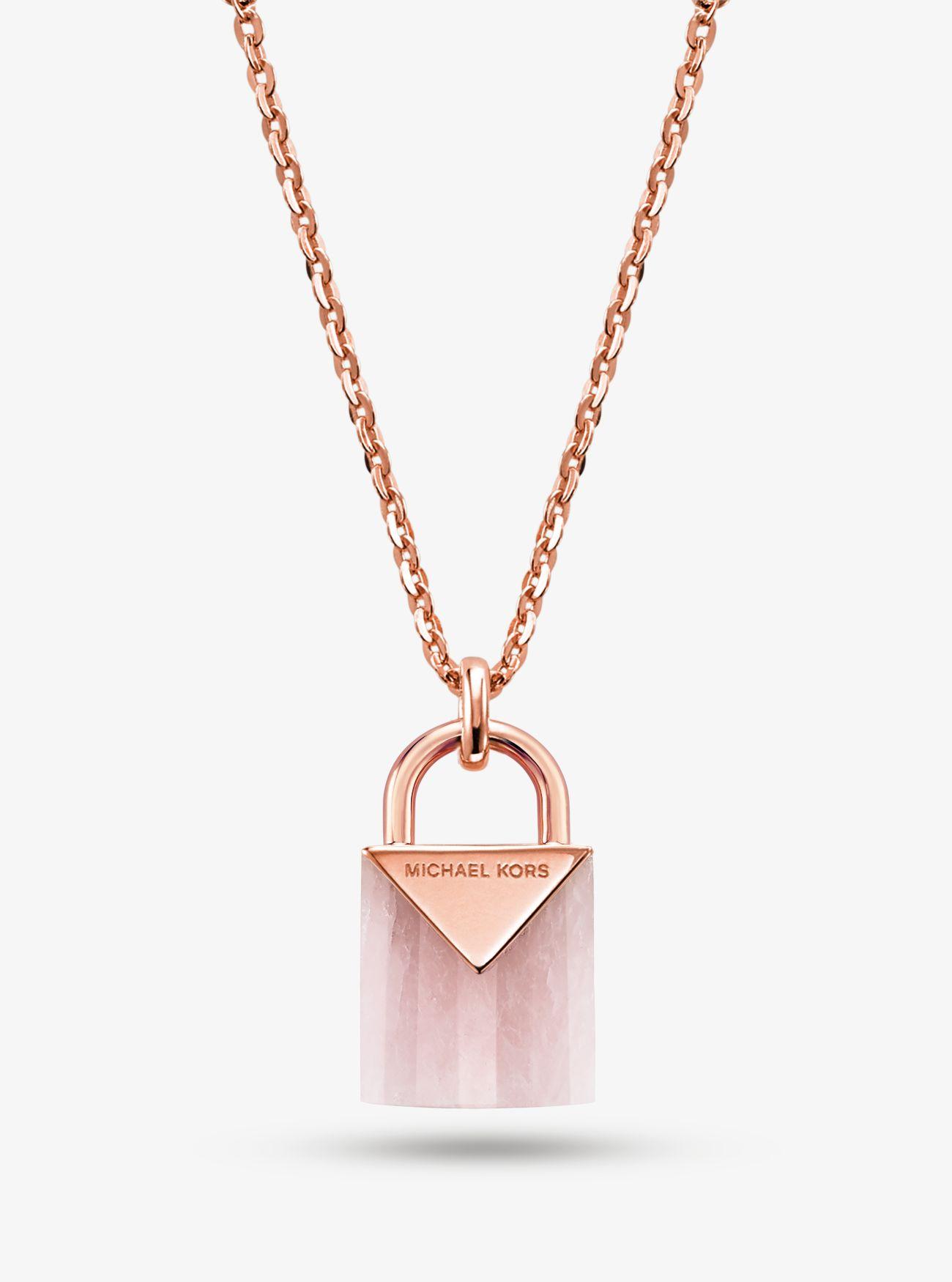 Michael Kors 14k Rose Gold-plated Sterling Silver Lock Necklace in Metallic  | Lyst