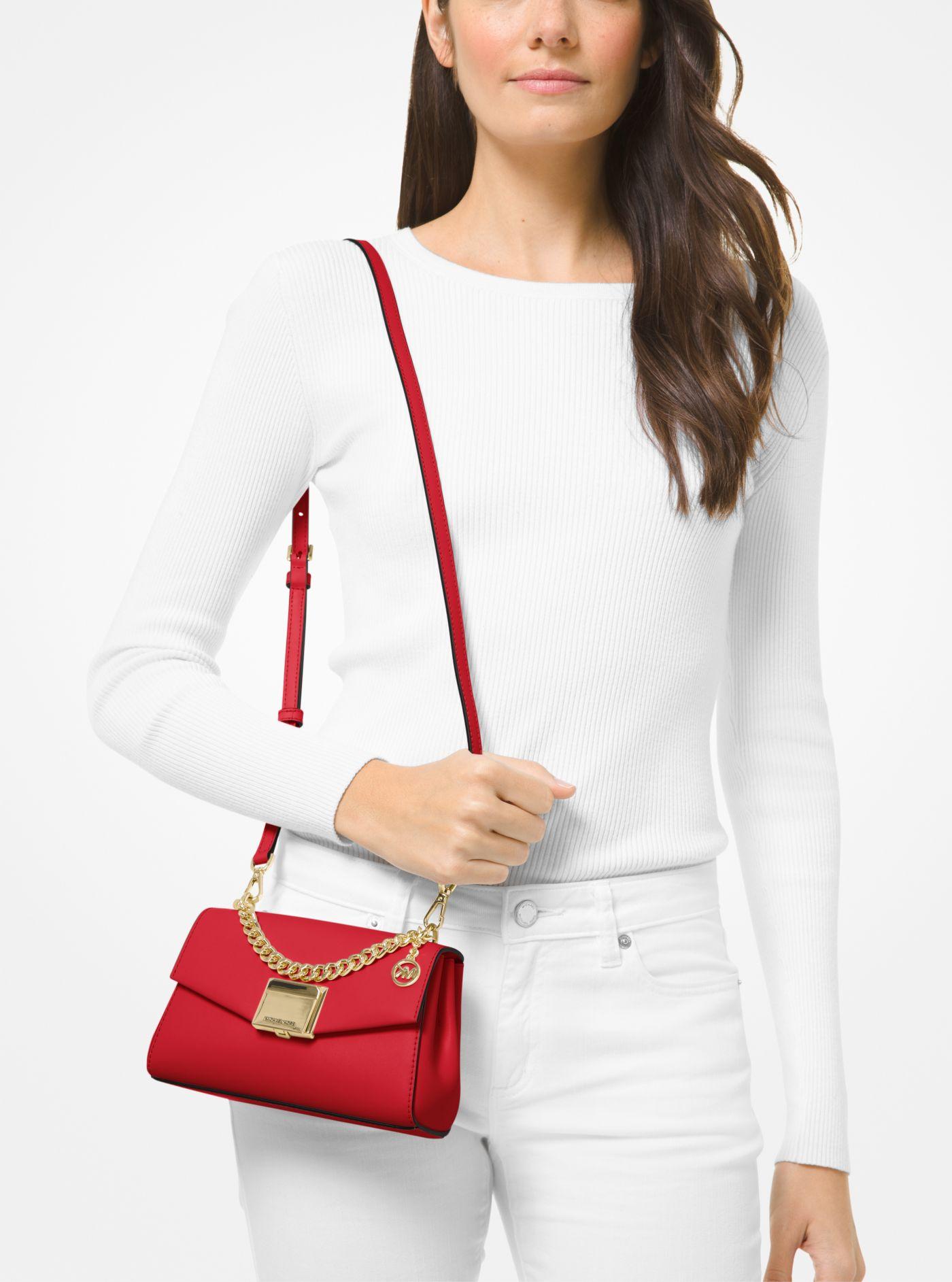 Michael Kors Lita Small Leather Crossbody Bag in Red | Lyst