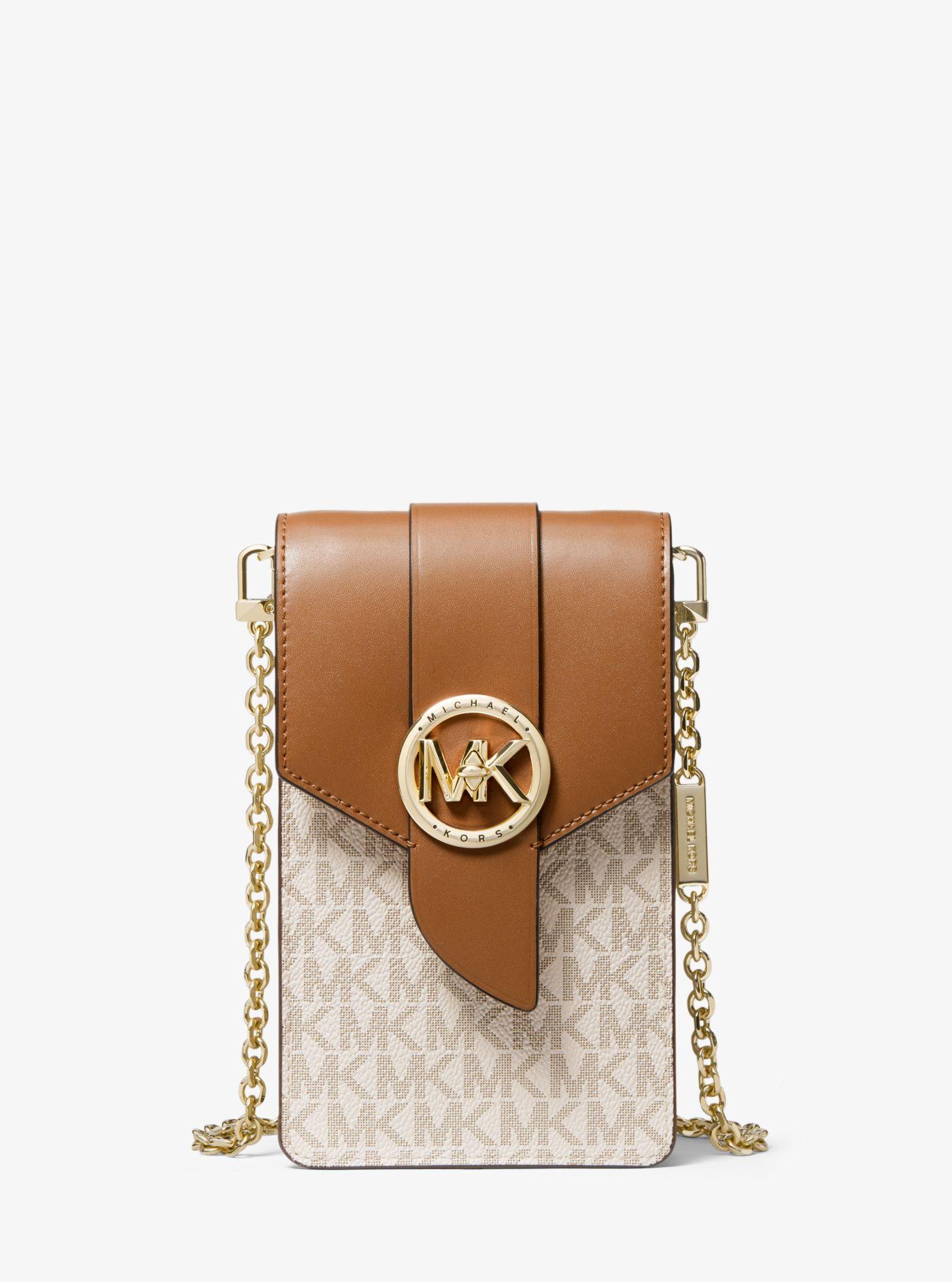 Michael Kors Small Logo And Leather Smartphone Crossbody Bag in Brown |  Lyst Australia