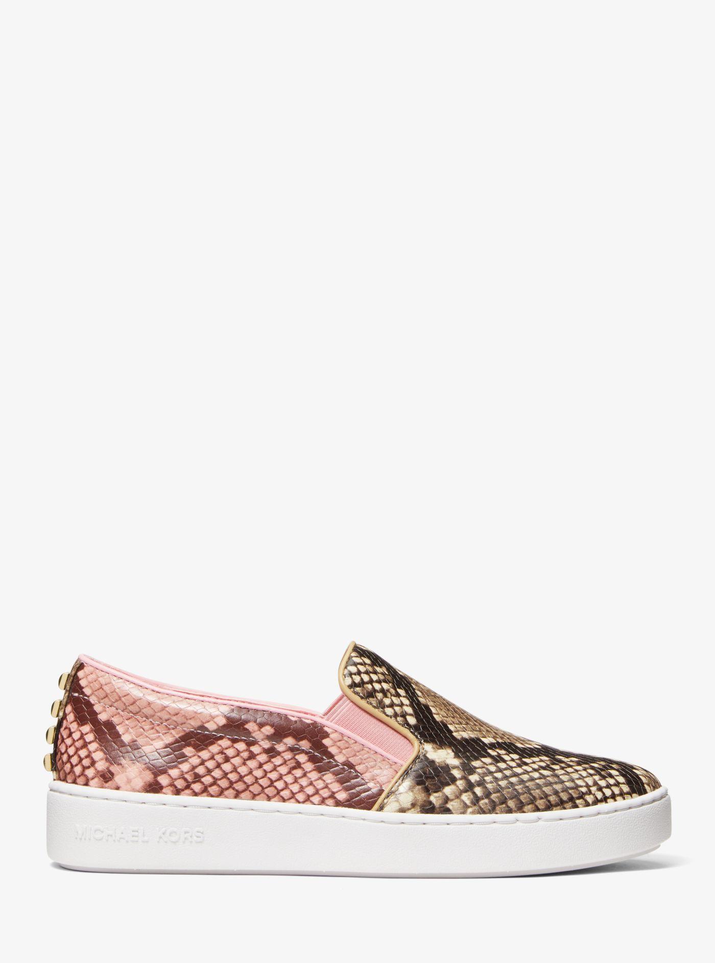 Michael Kors Keaton Studded Two-tone Python Embossed Leather Slip-on  Sneaker in Pink | Lyst Canada