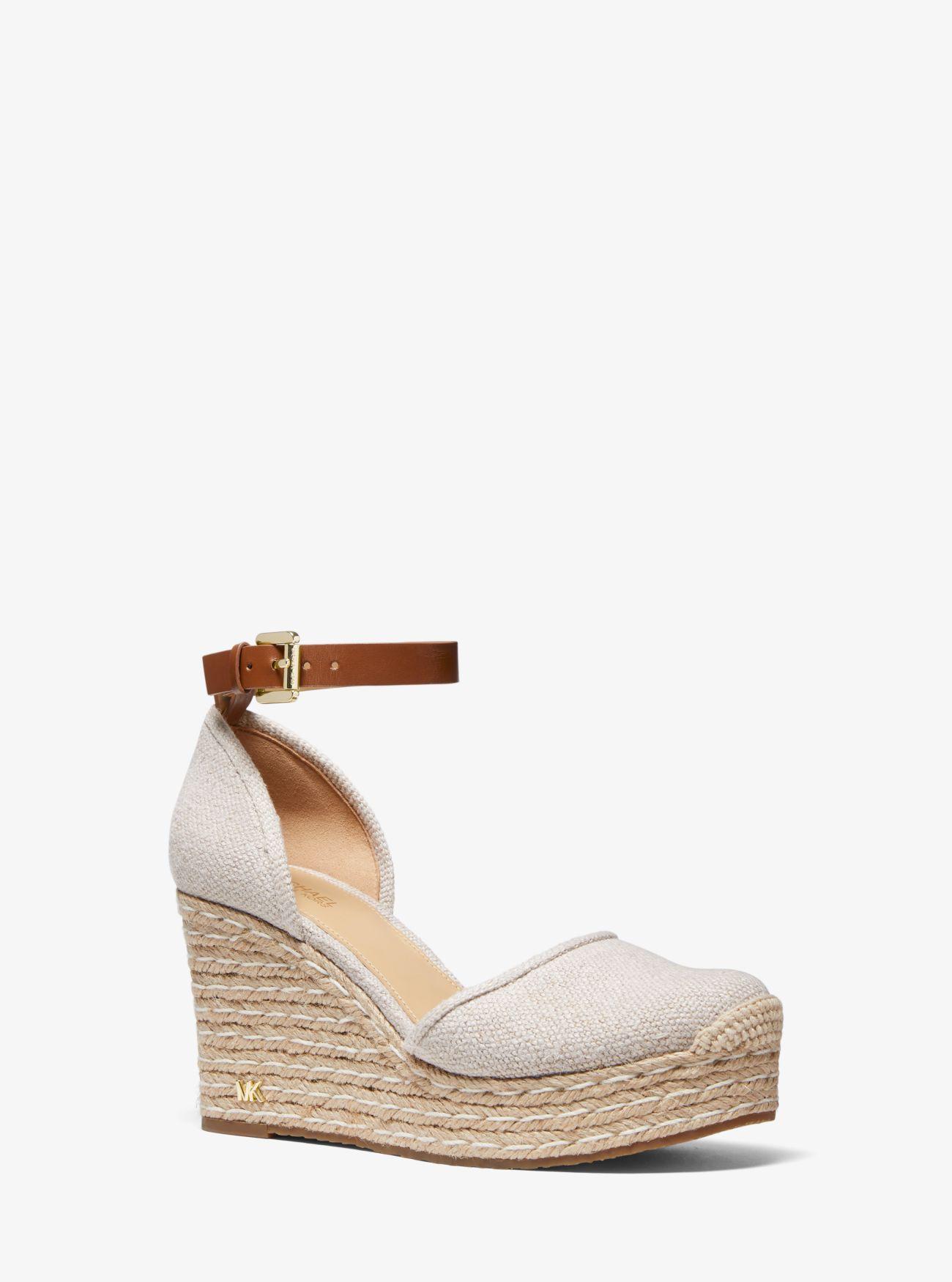 MICHAEL Michael Kors Logo Leather Wedge Sandals in White (Natural 
