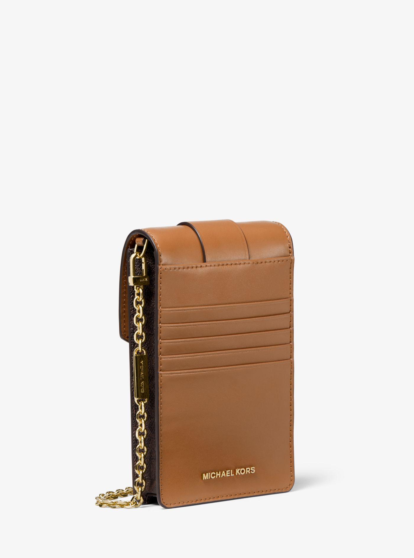 Michael Kors Small Logo And Leather Smartphone Crossbody Bag in Brown