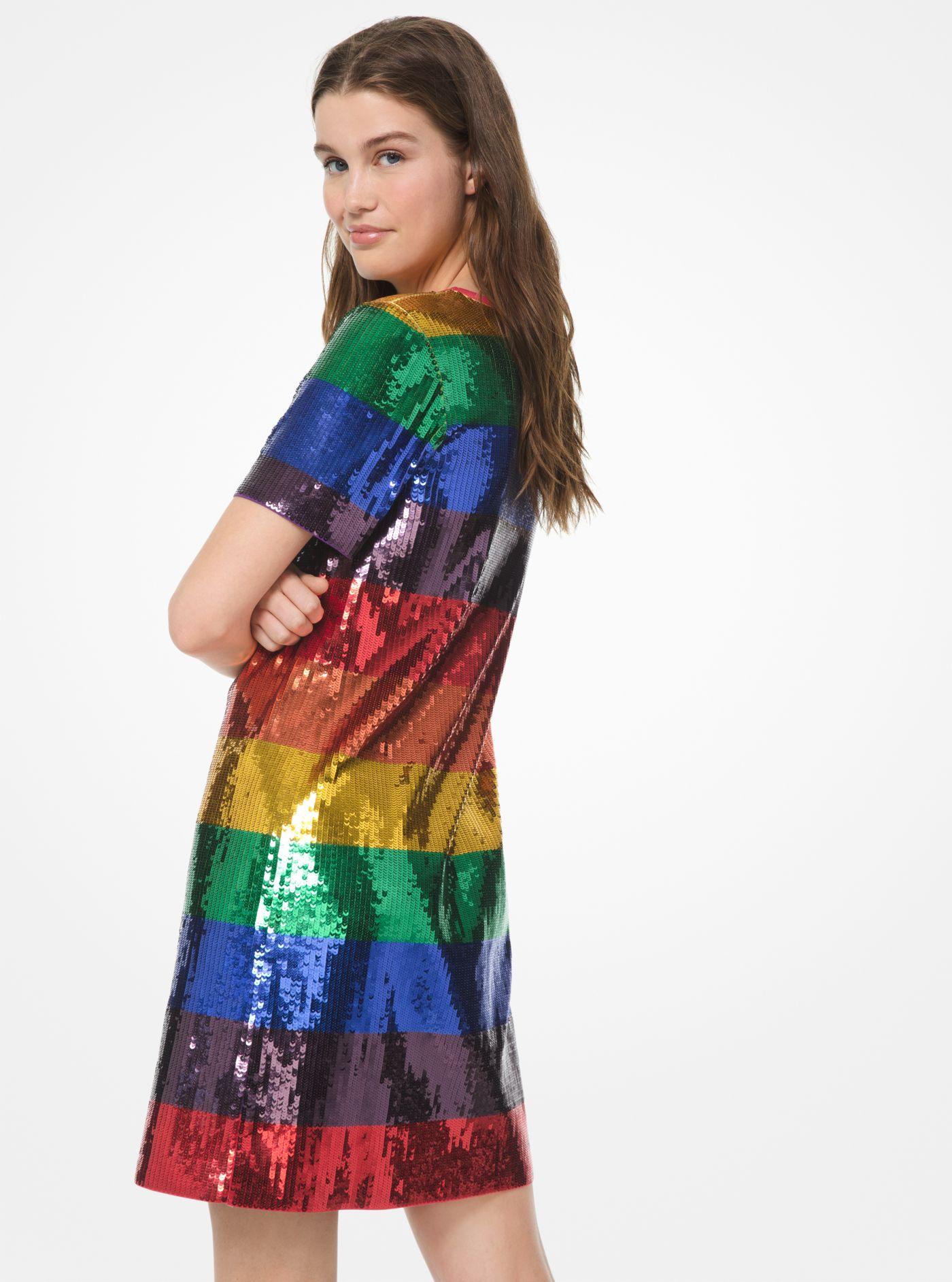 Michael Kors Rainbow Sequined Cotton-jersey T-shirt Dress | Lyst
