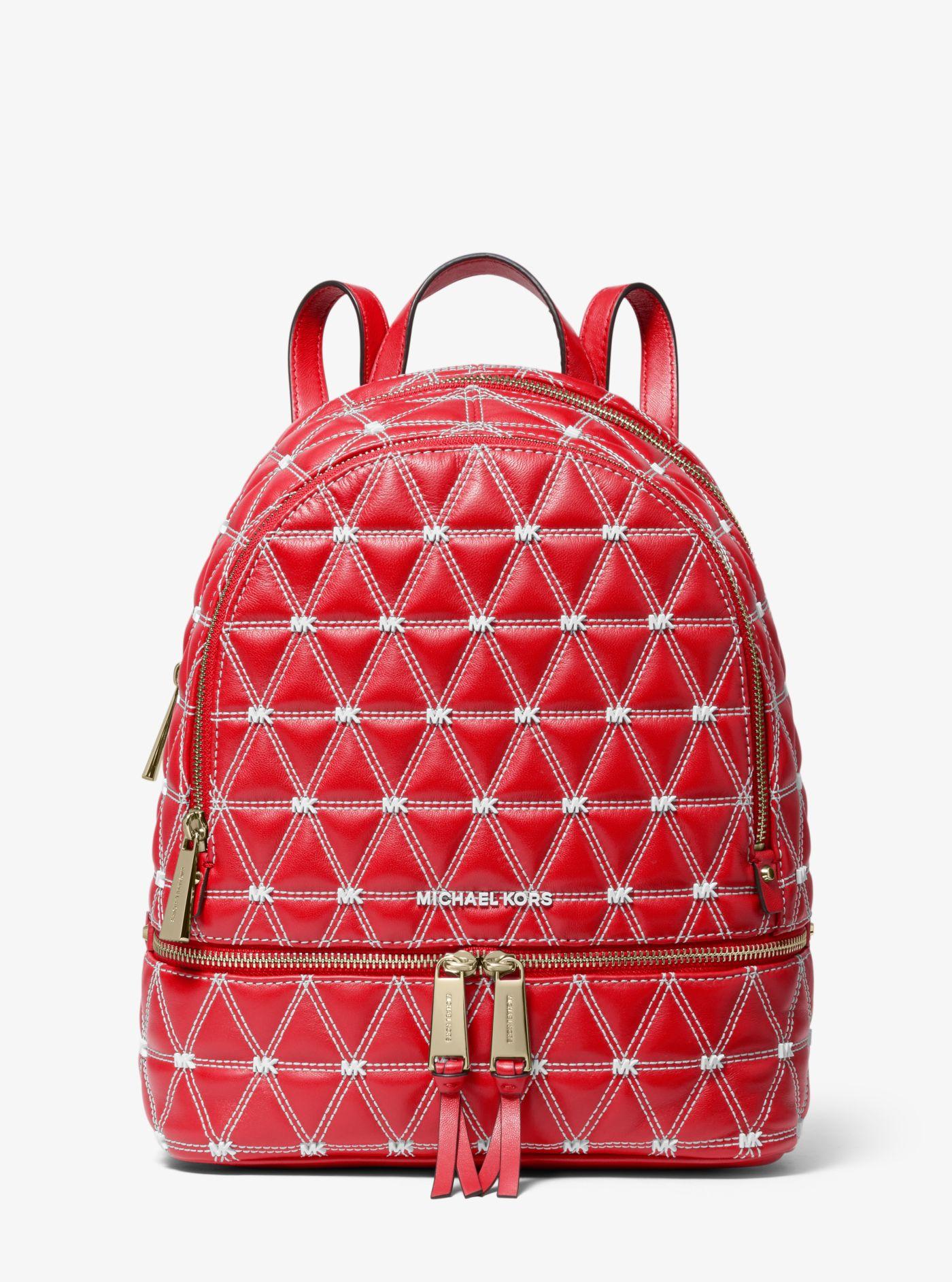 Michael Kors Rhea Medium Quilted Leather Backpack in Bright Red (Red) - Lyst