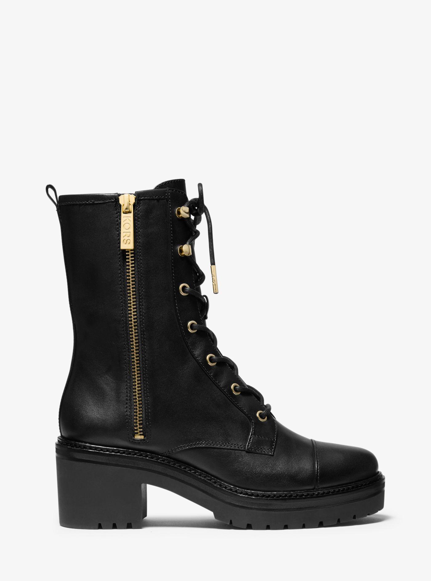 Michael Kors Anaka Leather Combat Boot in Black - Save 50% - Lyst