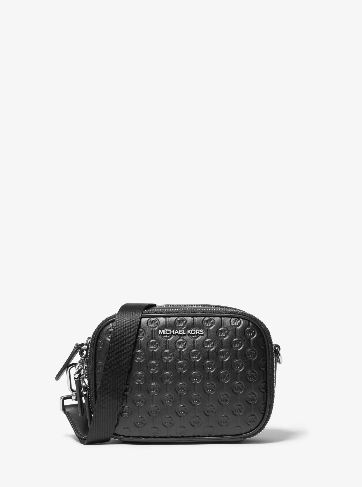 Michael Kors Hudson Logo Embossed Leather Crossbody Bag in Black for