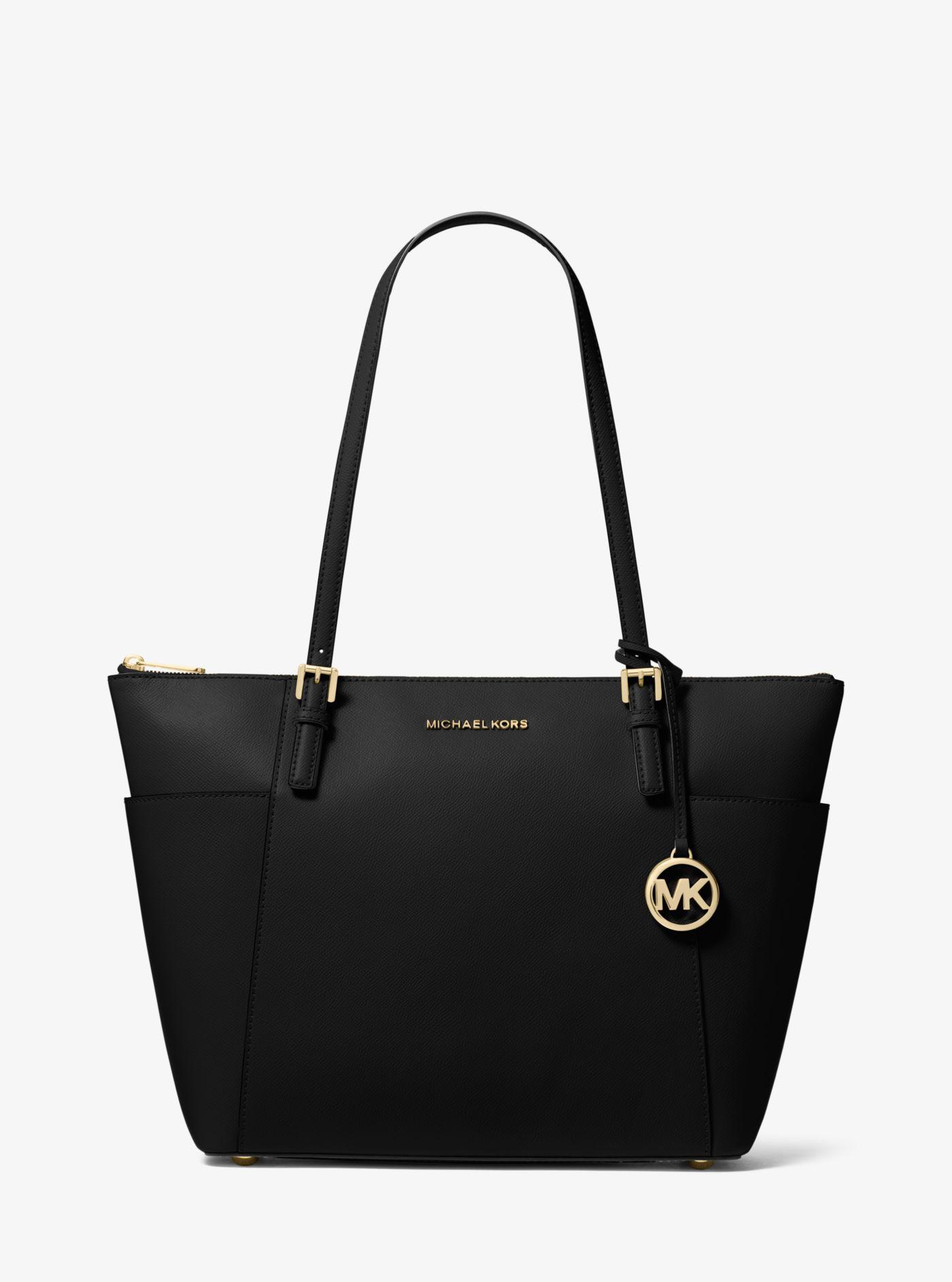 Michael Kors Jet Set Large Saffiano Leather Topzip Tote Bag in Black