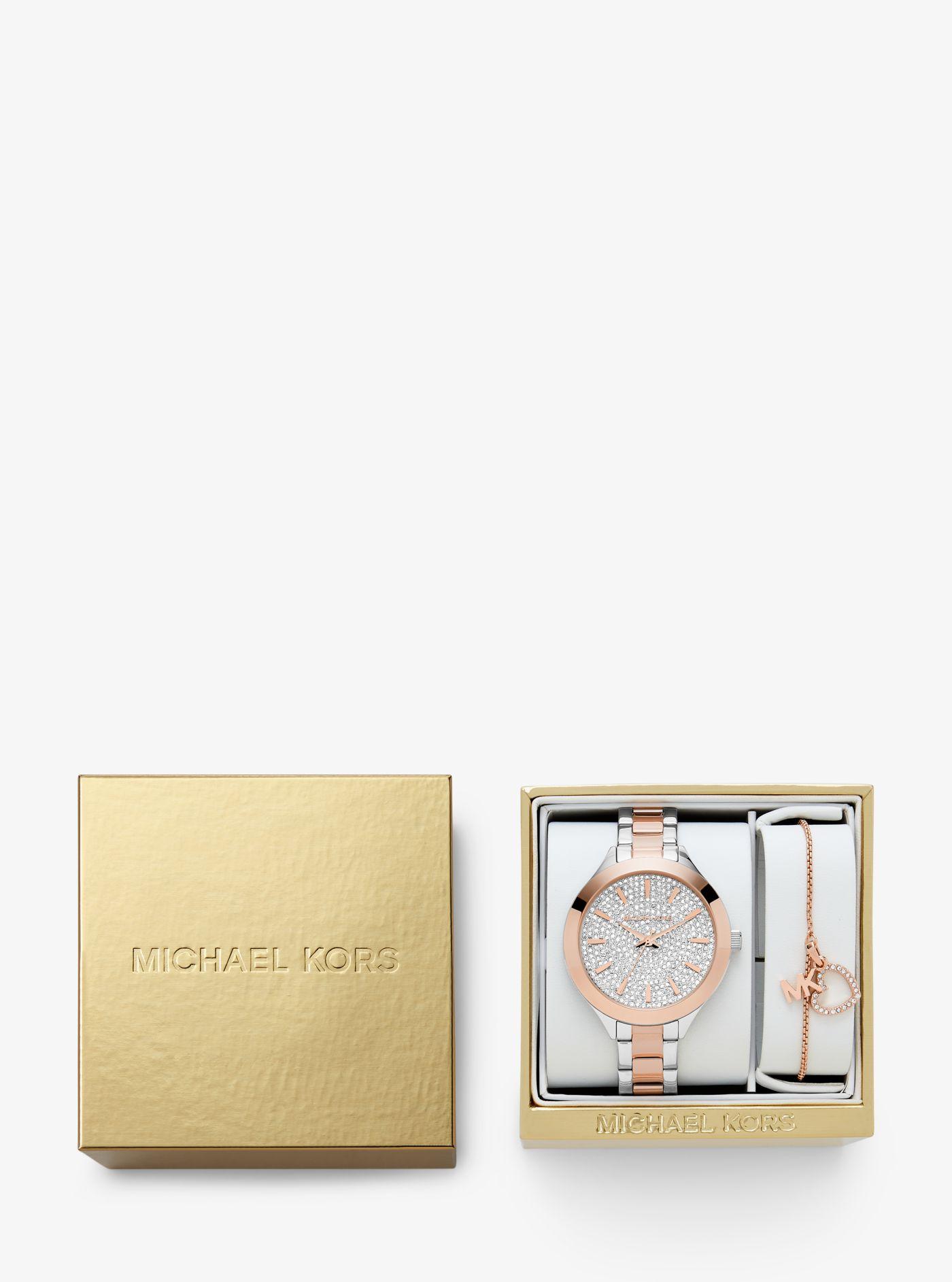 Michael Kors Pavé Two-tone Watch And Heart Bracelet Set in Metallic | Lyst