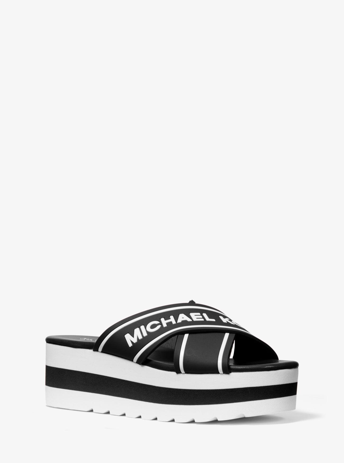 Michael Kors Demi Logo Tape Slide Sandal in Black - Lyst
