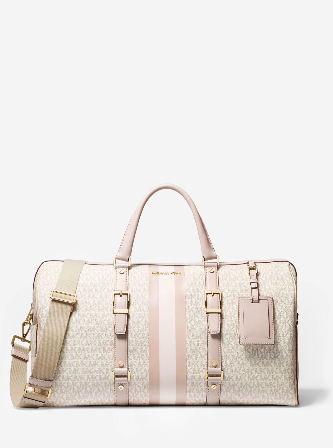 Michael Kors Bedford Travel Extra-large Logo Stripe Weekender Bag in Pink |  Lyst