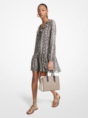 Michael Kors Snake Print Georgette Ruffle Mini Dress in White Lyst - Main Image