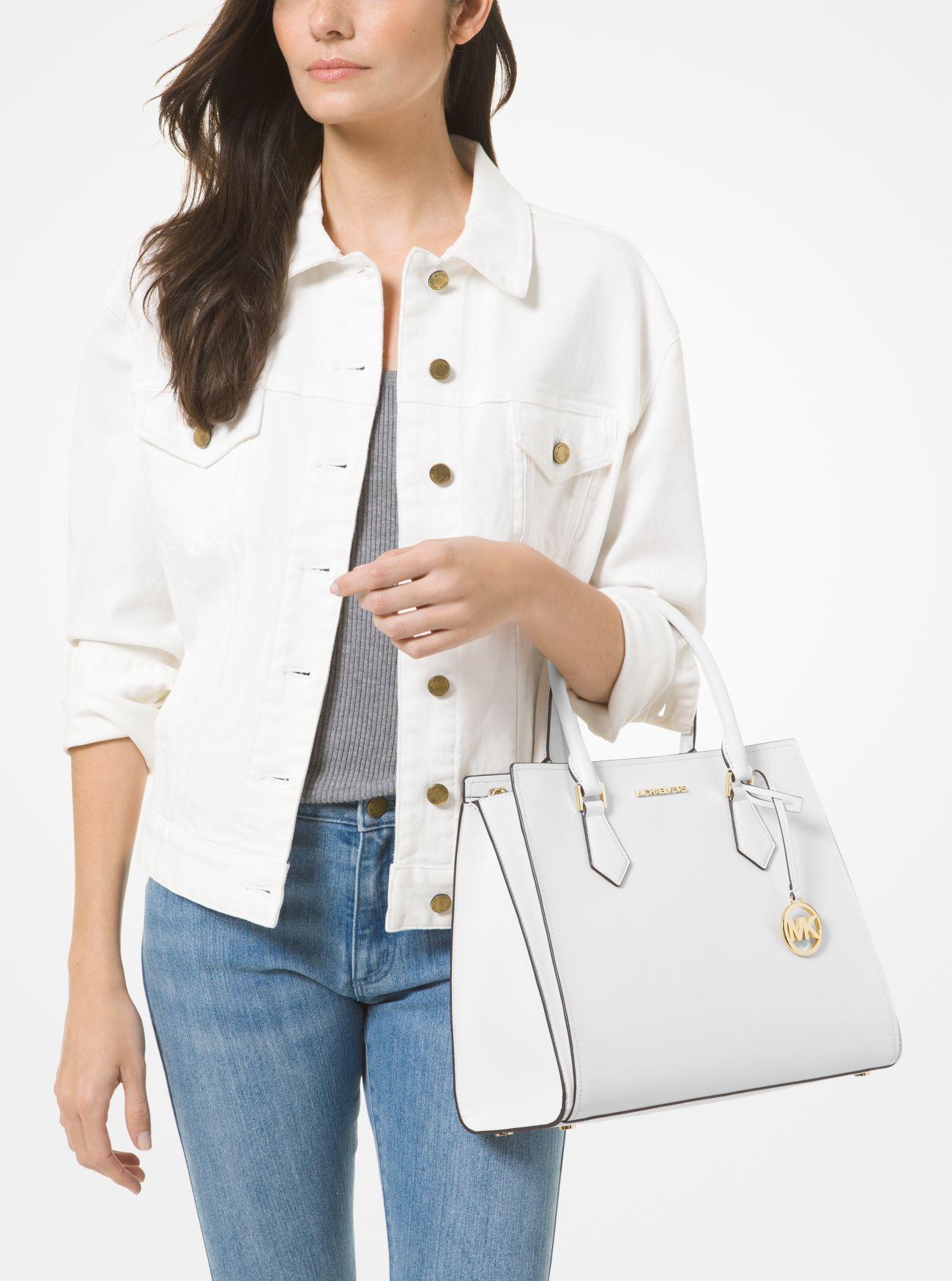 Michael Kors Hope Large Saffiano Leather Satchel in White | Lyst