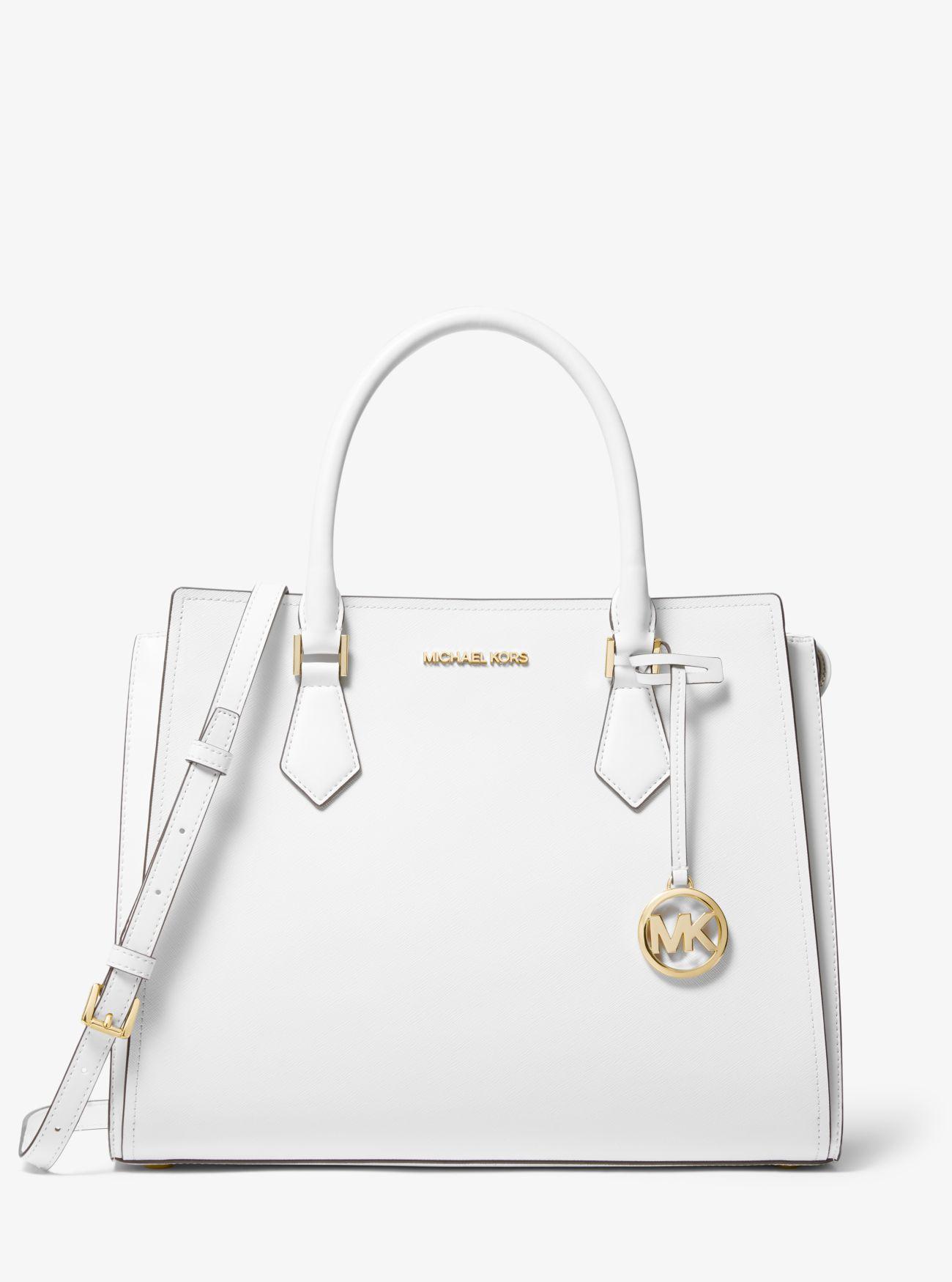 Michael Kors Hope Large Saffiano Leather Satchel in White | Lyst