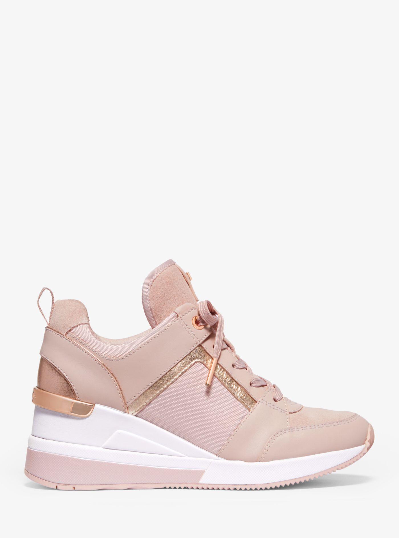 Michael Kors Georgie Leather And Canvas Trainer in Soft Pink (Pink) | Lyst