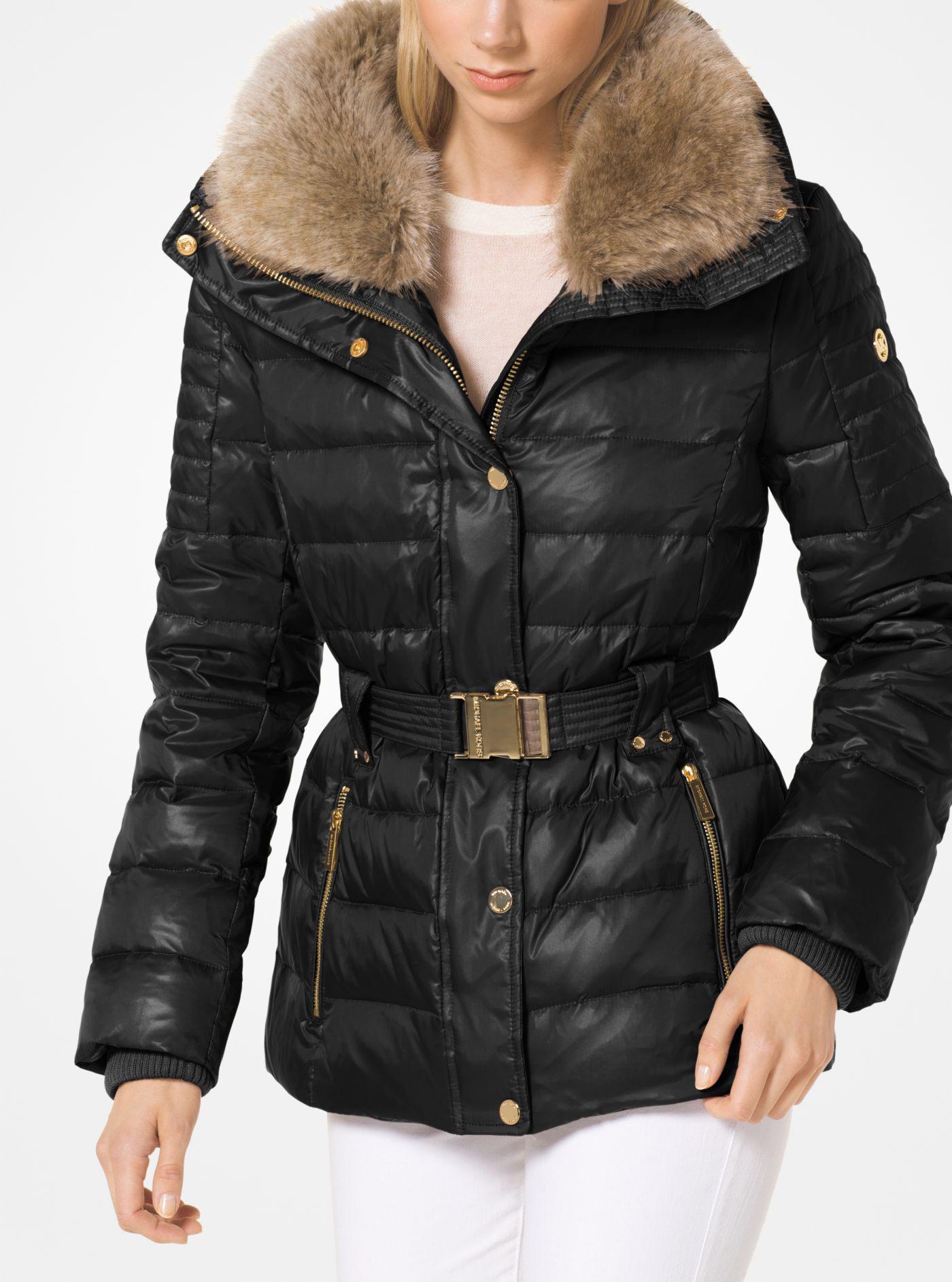 michael michael kors quilted nylon and faux fur puffer