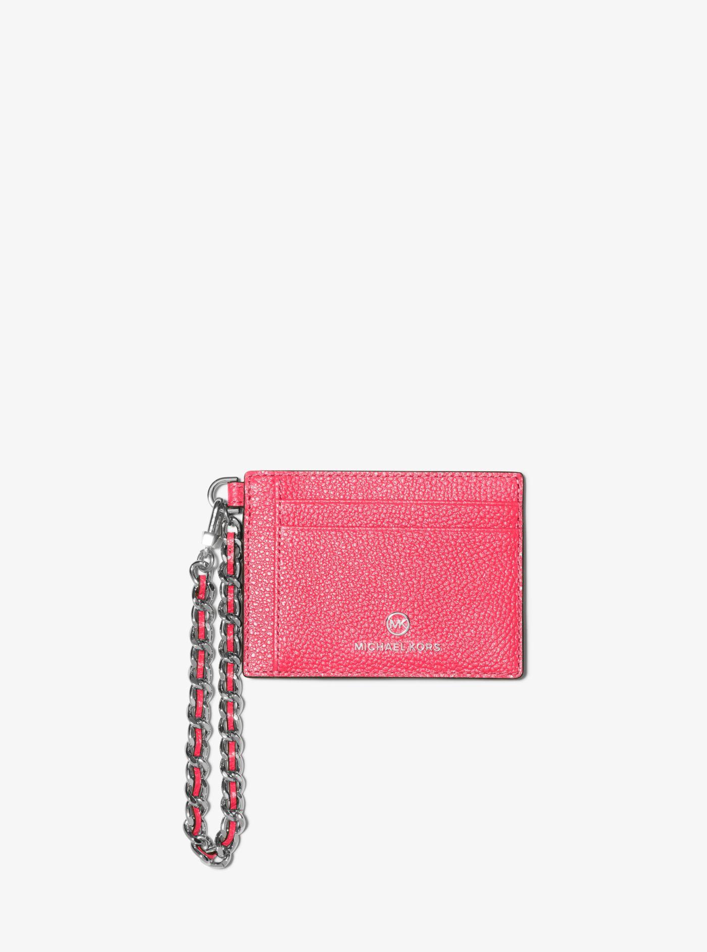 Michael Kors Small Pebbled Leather Chain Card Case in Pink | Lyst