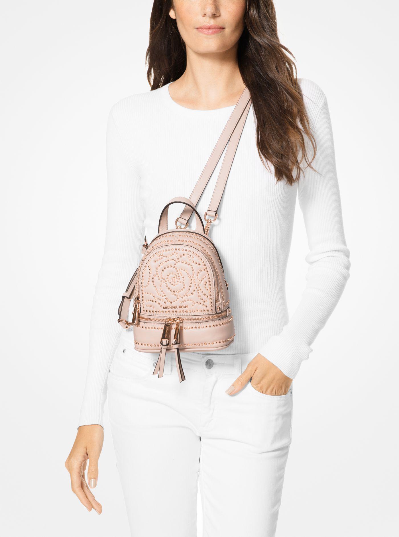 rhea medium rose studded leather backpack