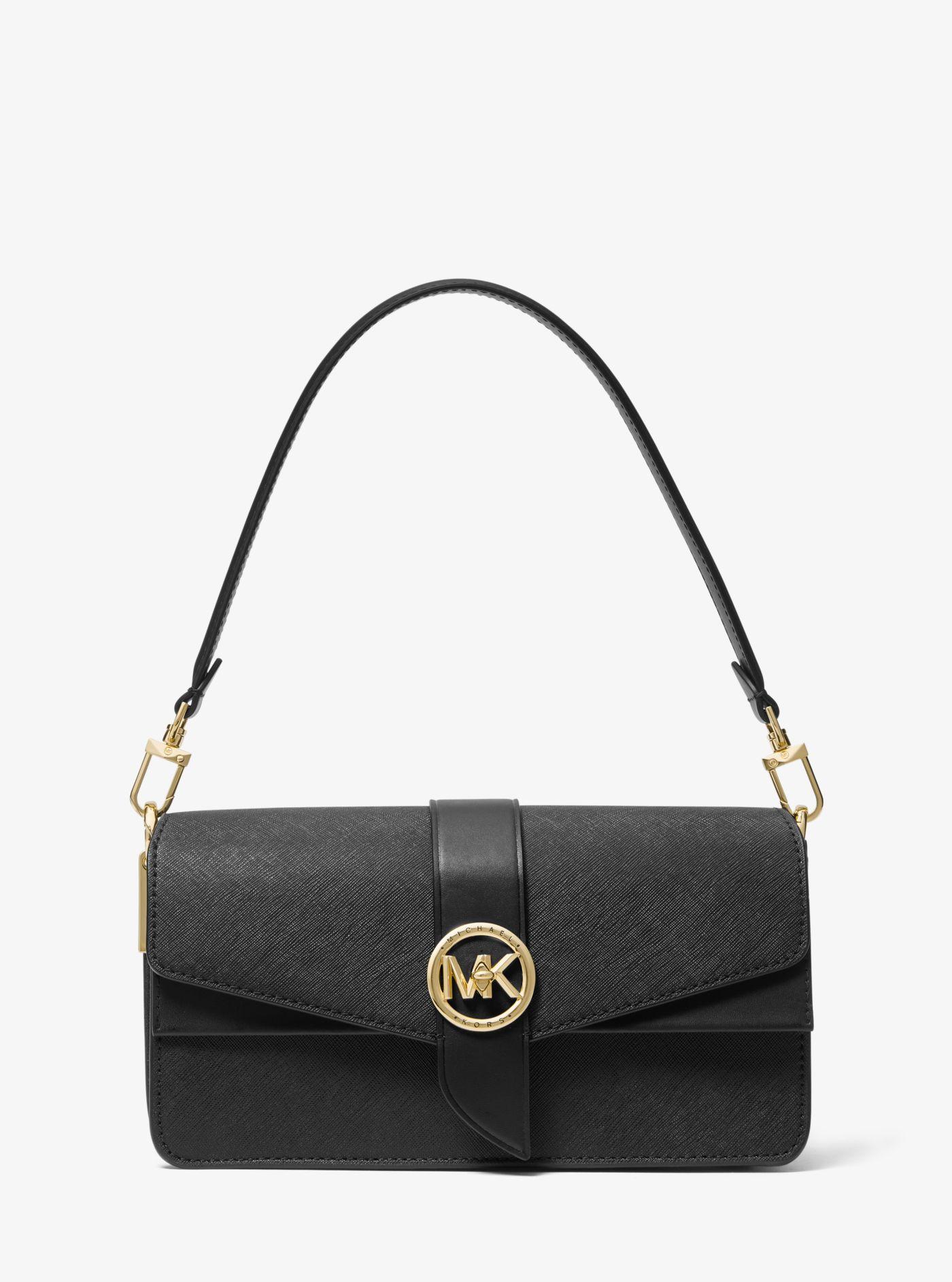 MICHAEL Michael Kors Greenwich Medium Saffiano Leather Shoulder Bag in Black  | Lyst