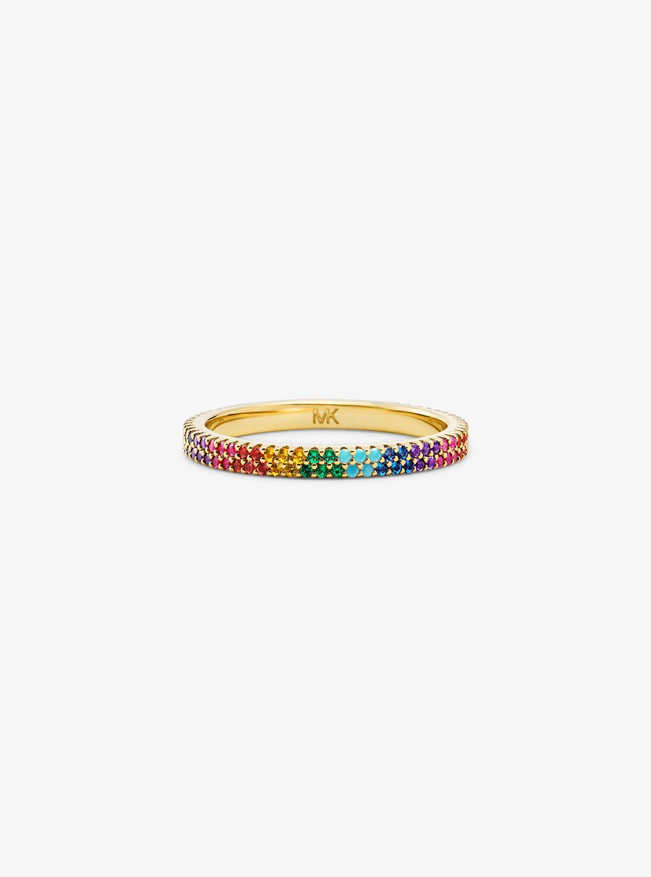 Michael Kors 14k Gold-plated Sterling Silver Rainbow Pavé Ring in ...