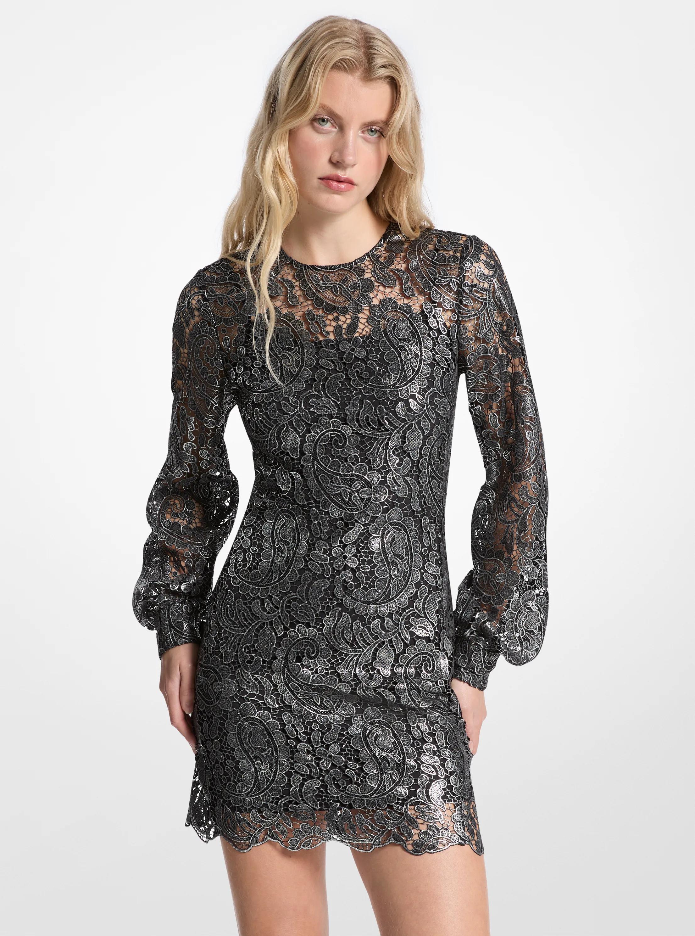 slim fit dress slacks Fleur floral-embroidered lace midi dress in Neutrals