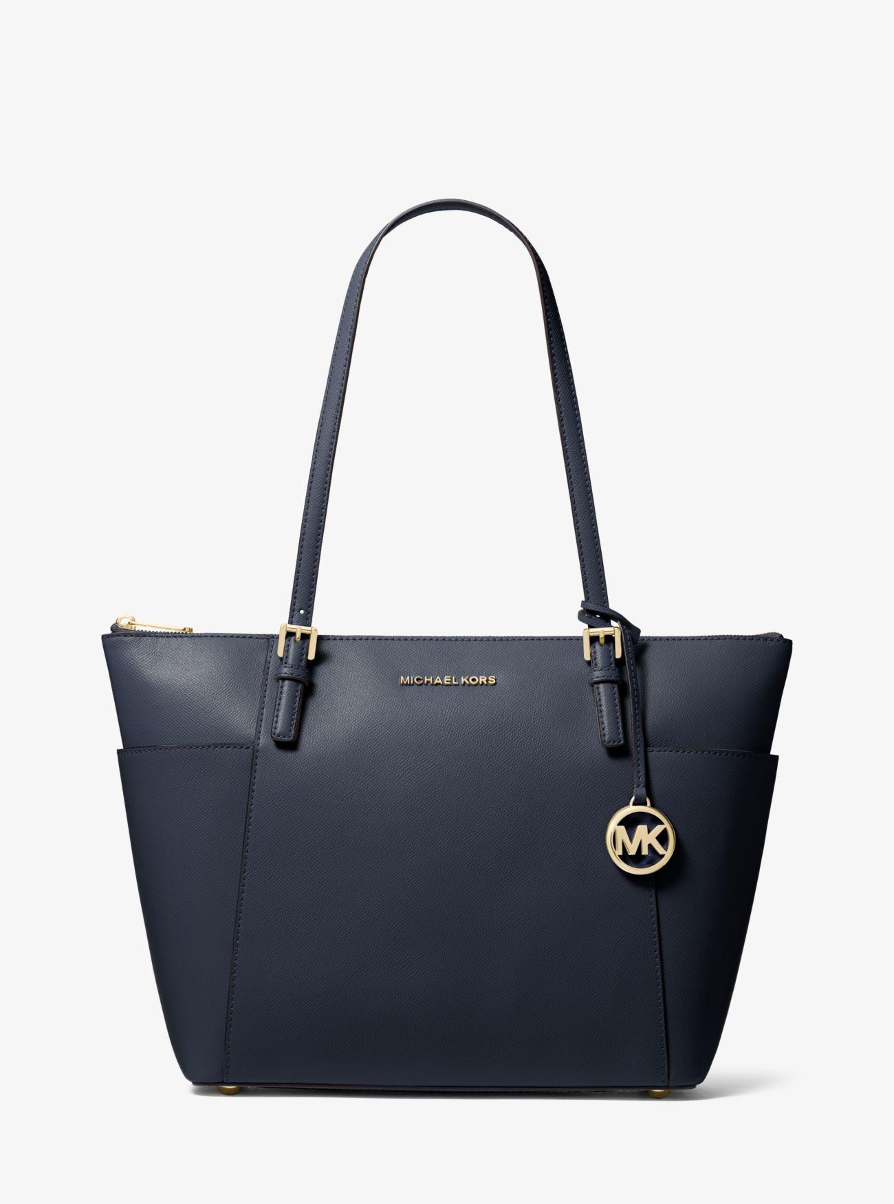 Grand sac à main Jet Set en cuir saffiano avec glissière sur le dessus Grand sac à main Jet Set en cuir saffiano avec glissière sur le dessus