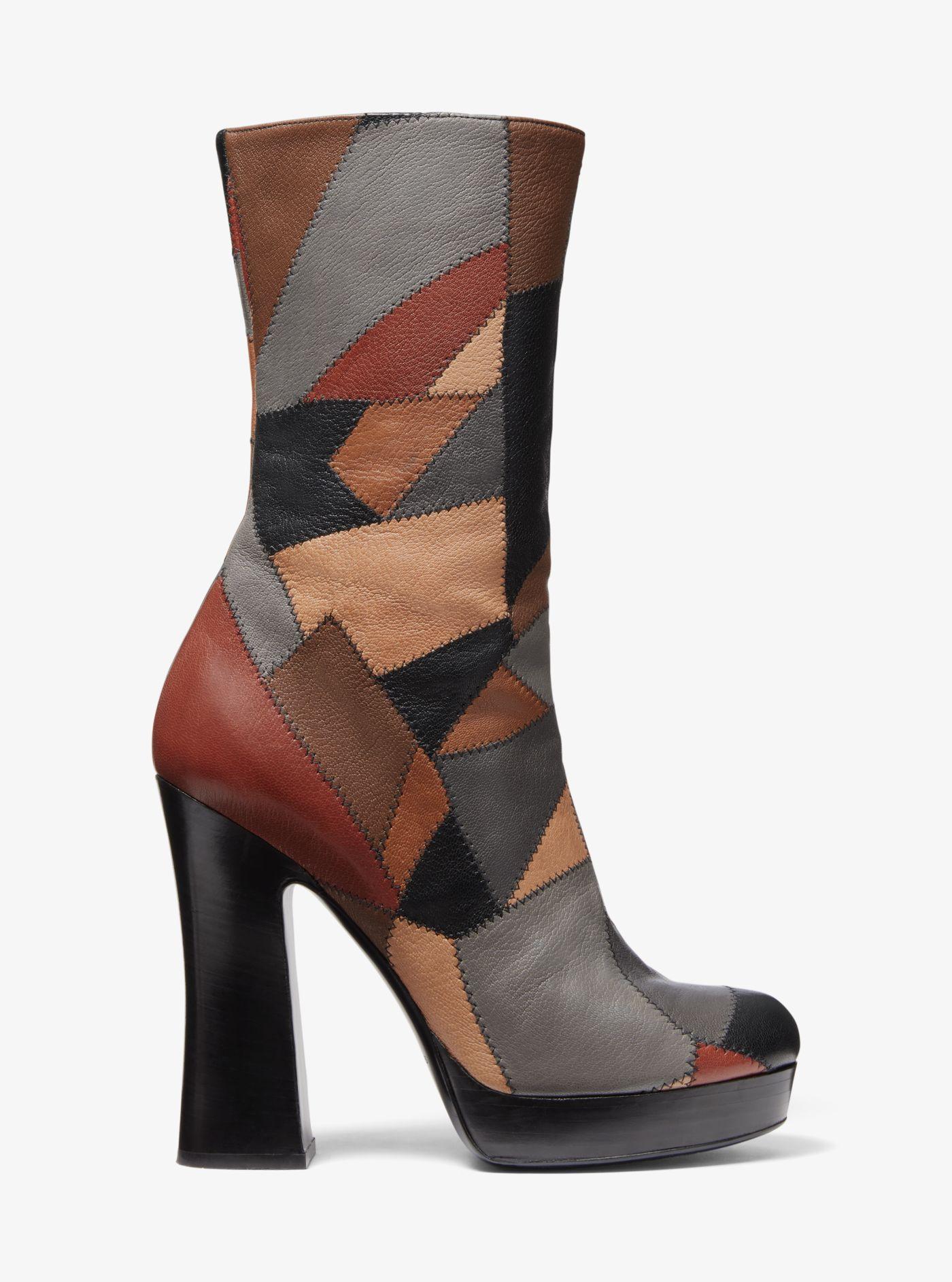 Michael Kors Emmy Patchwork Leather Platform Boot in Brown - Lyst